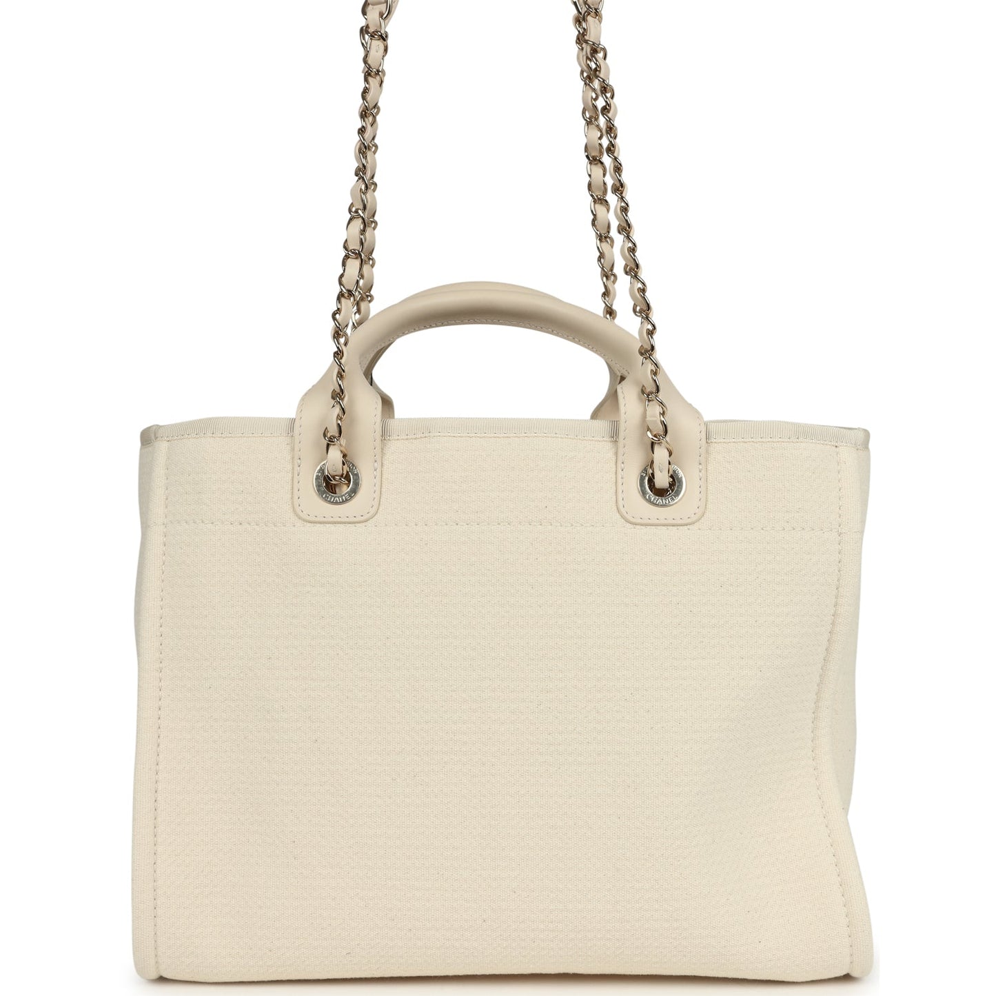 Chanel Small Deauville Shopping Tote Ivory Canvas Light Gold Hardware Book Tote