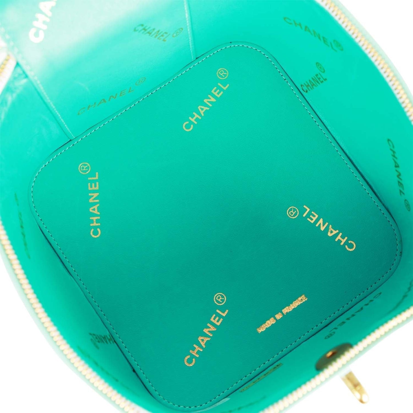 Chanel Vanity Heart Mirror Bag Turquoise Patent Gold Hardware