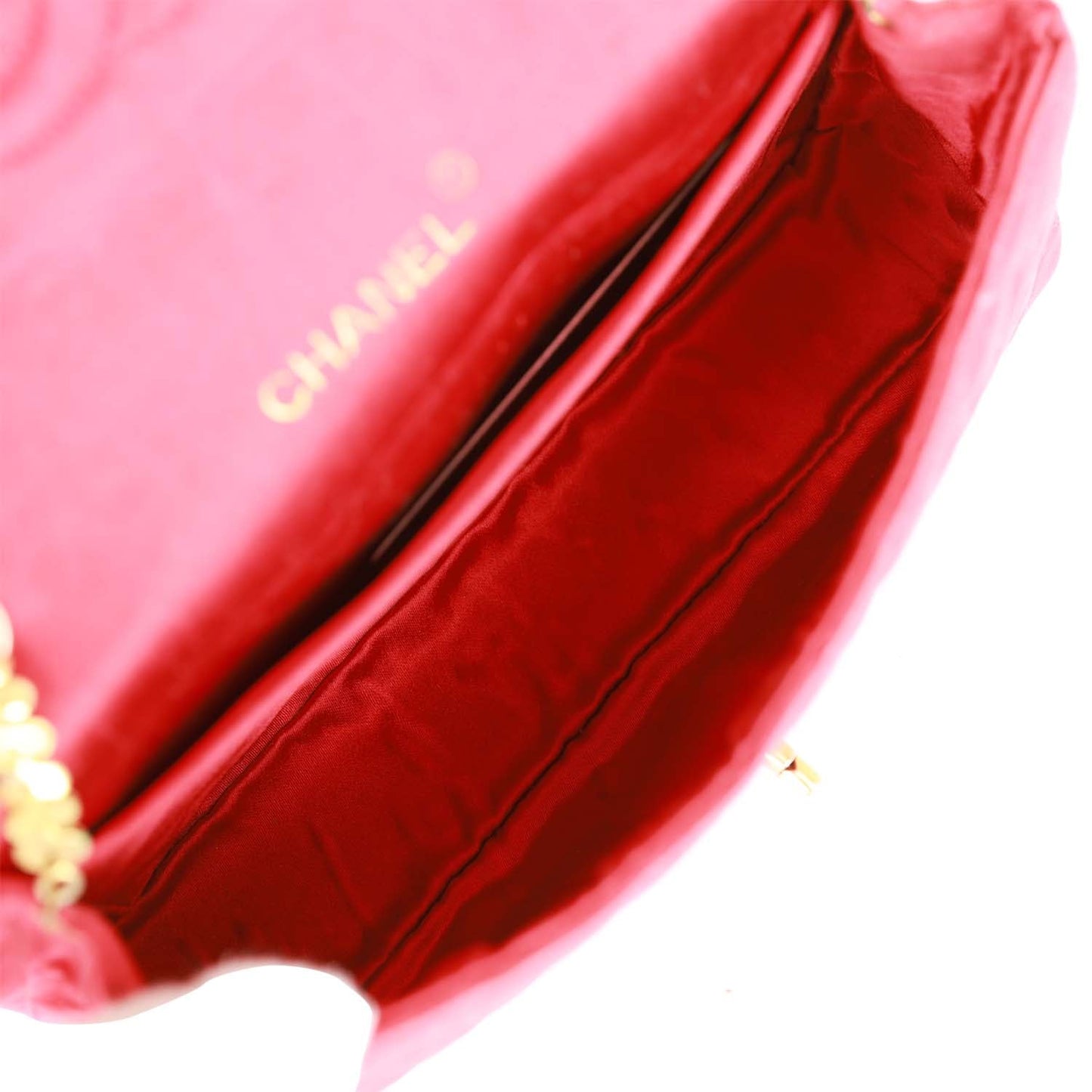 Chanel Flap Bag Red Satin Gold Hardware