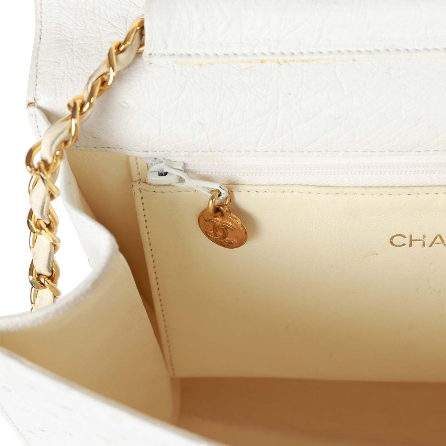 Chanel Single Flap Bag White Ostrich Gold Hardware