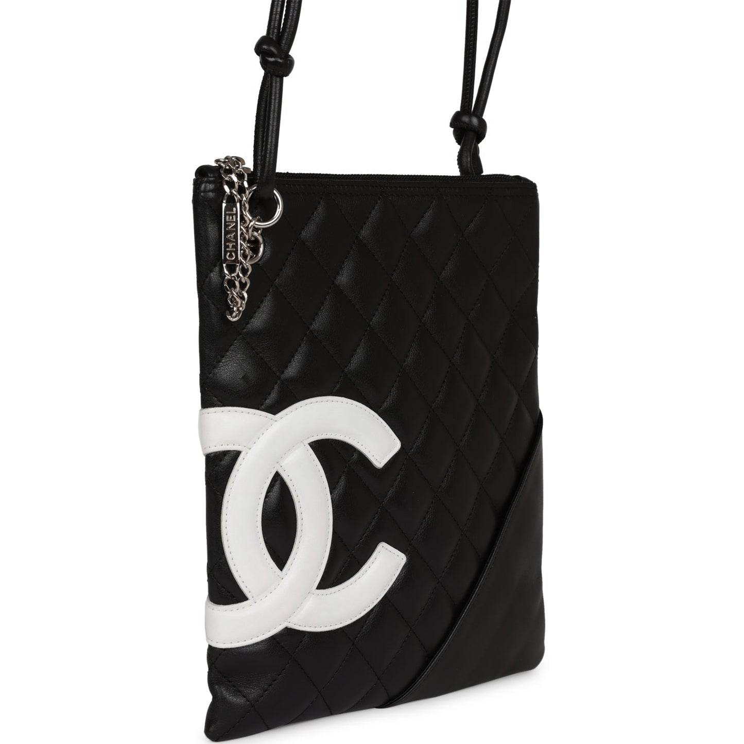 Chanel Cambon Flat Messenger Black and White Lambskin Silver Hardware