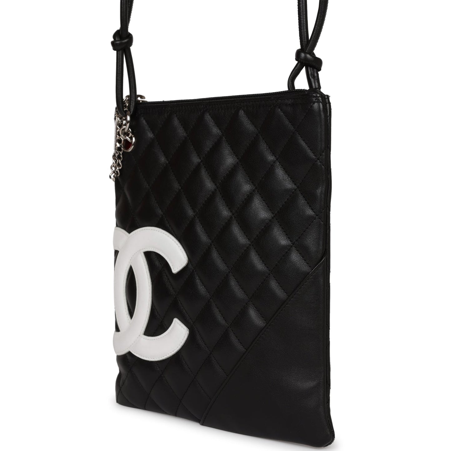 Chanel Cambon Flat Messenger Black and White Lambskin Silver Hardware