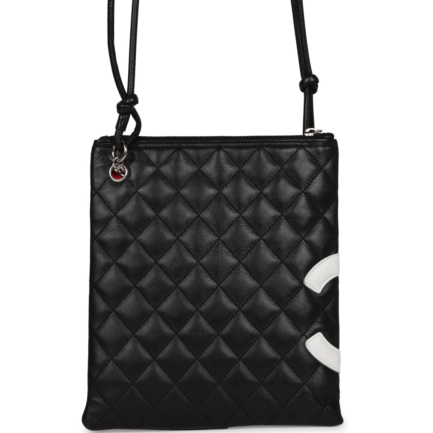 Chanel Cambon Flat Messenger Black and White Lambskin Silver Hardware Handbag