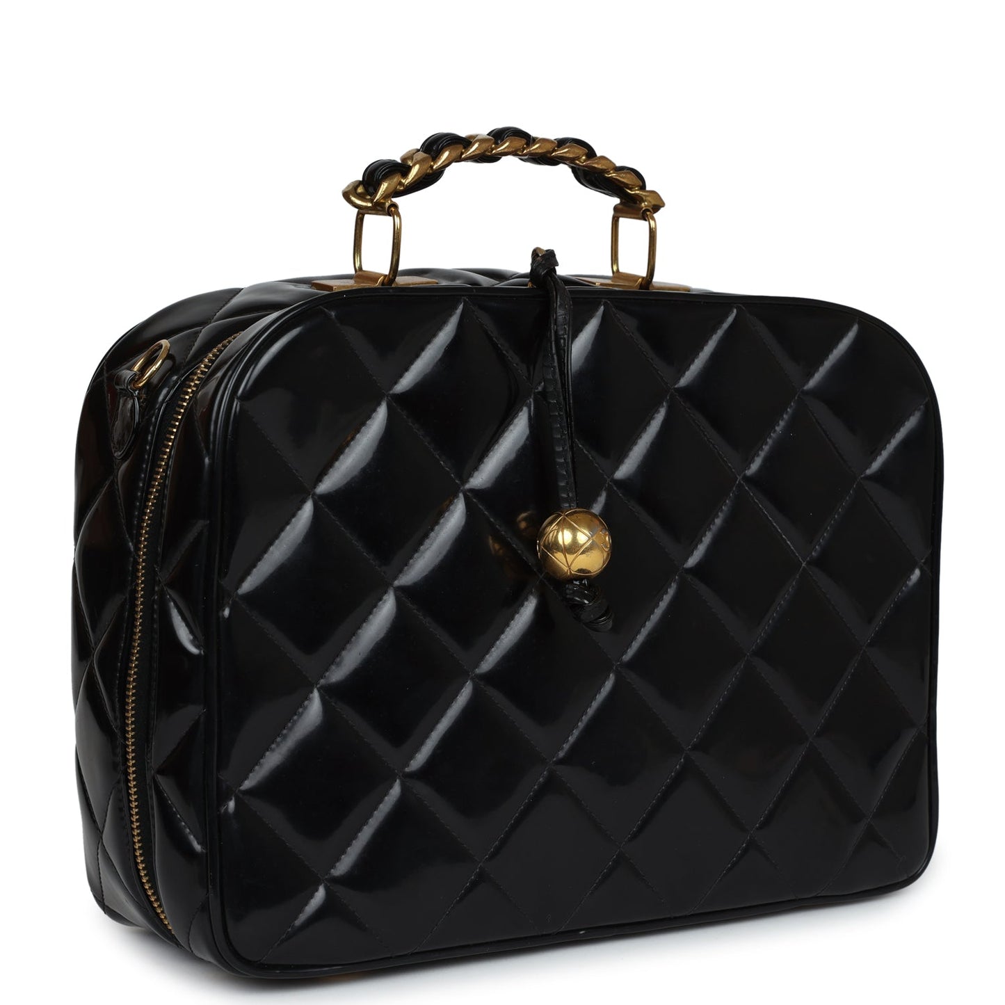 Chanel Lunchbox Vanity Black Patent Leather Gold Hardware