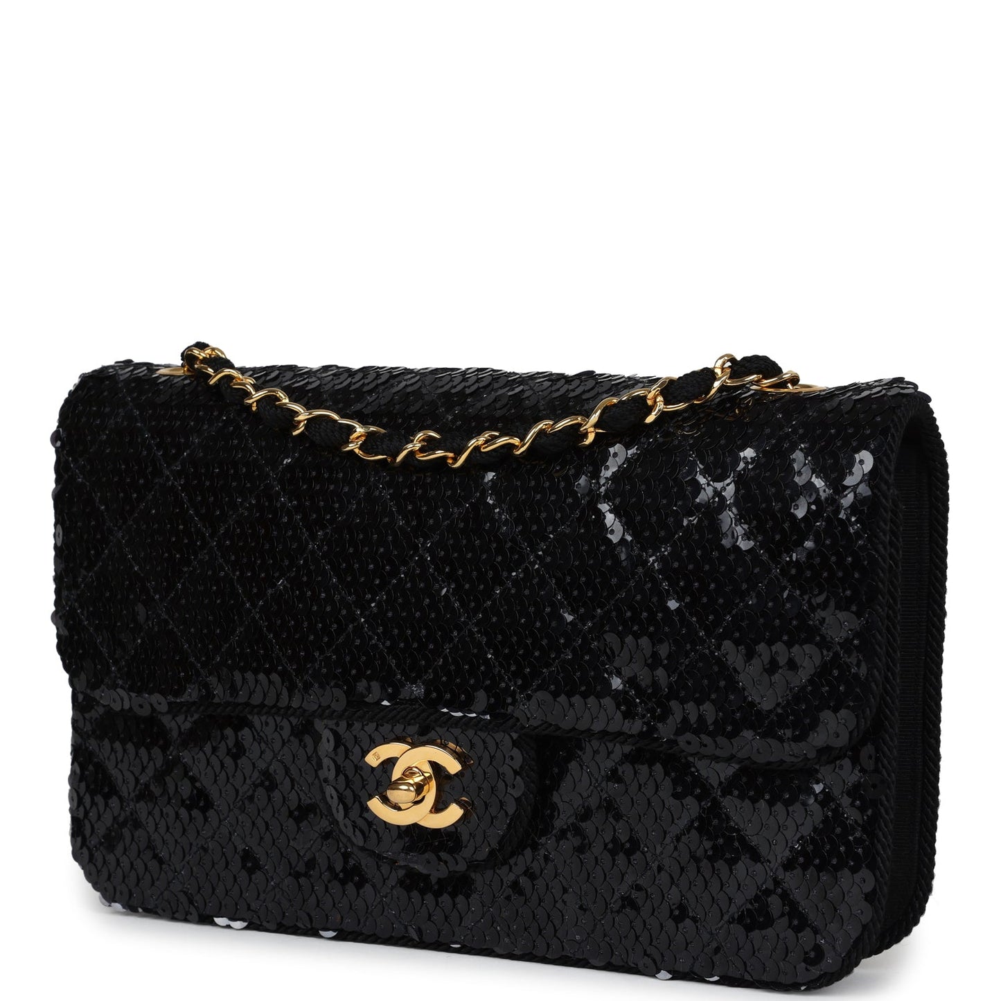 Chanel Small Flap Bag Black Sequin Gold Hardware
