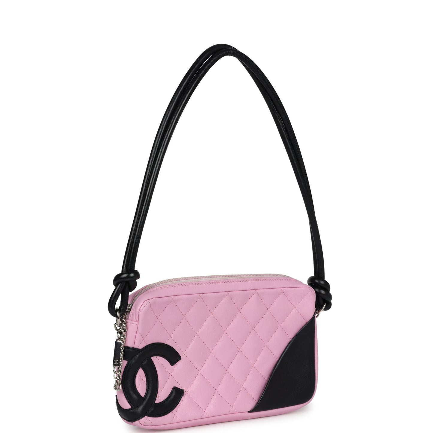 Chanel Cambon Ligne Pink and Black Calfskin Pochette Silver Hardware