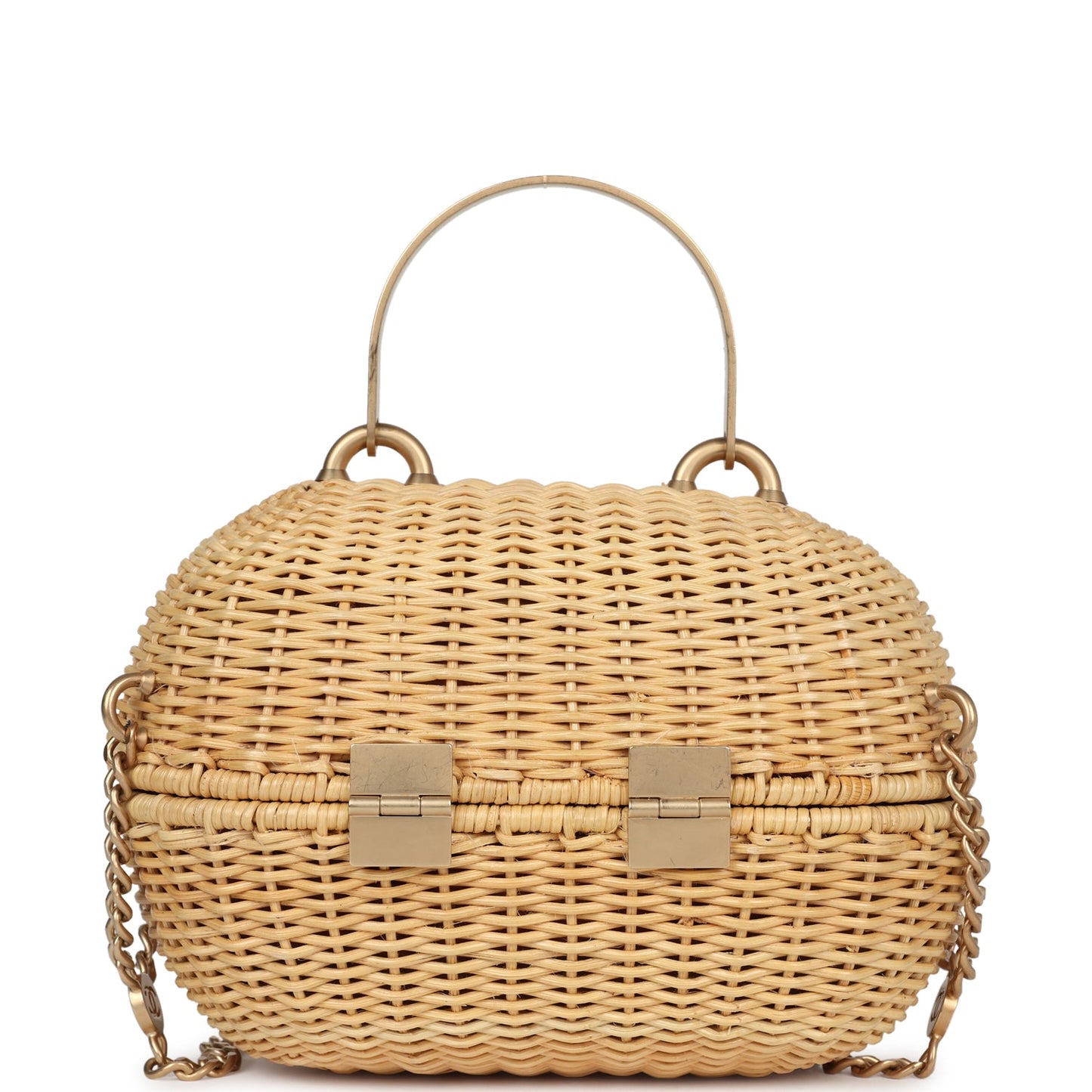 Chanel Small Heart Lock Basket Bag Natural Wicker Brushed Gold Hardware