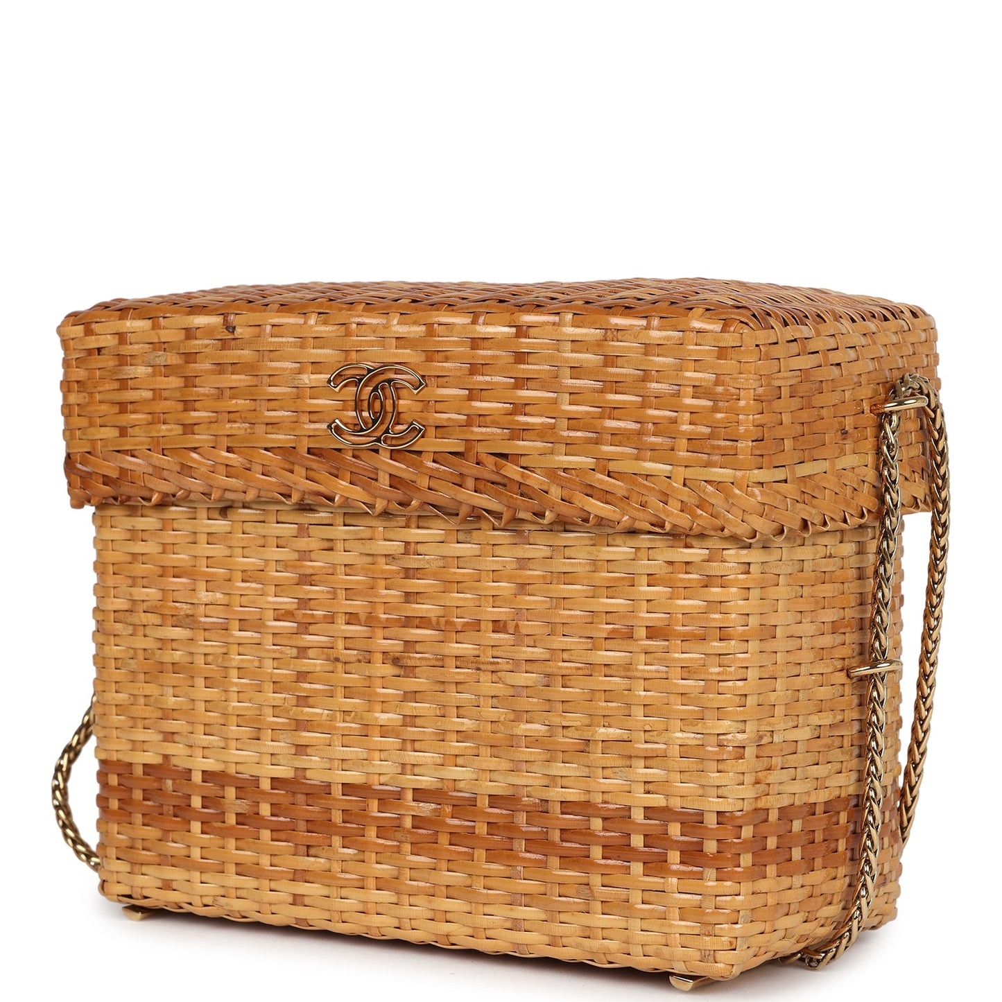 Chanel Small Picnic Basket Bag Natural Wicker Gold Hardware