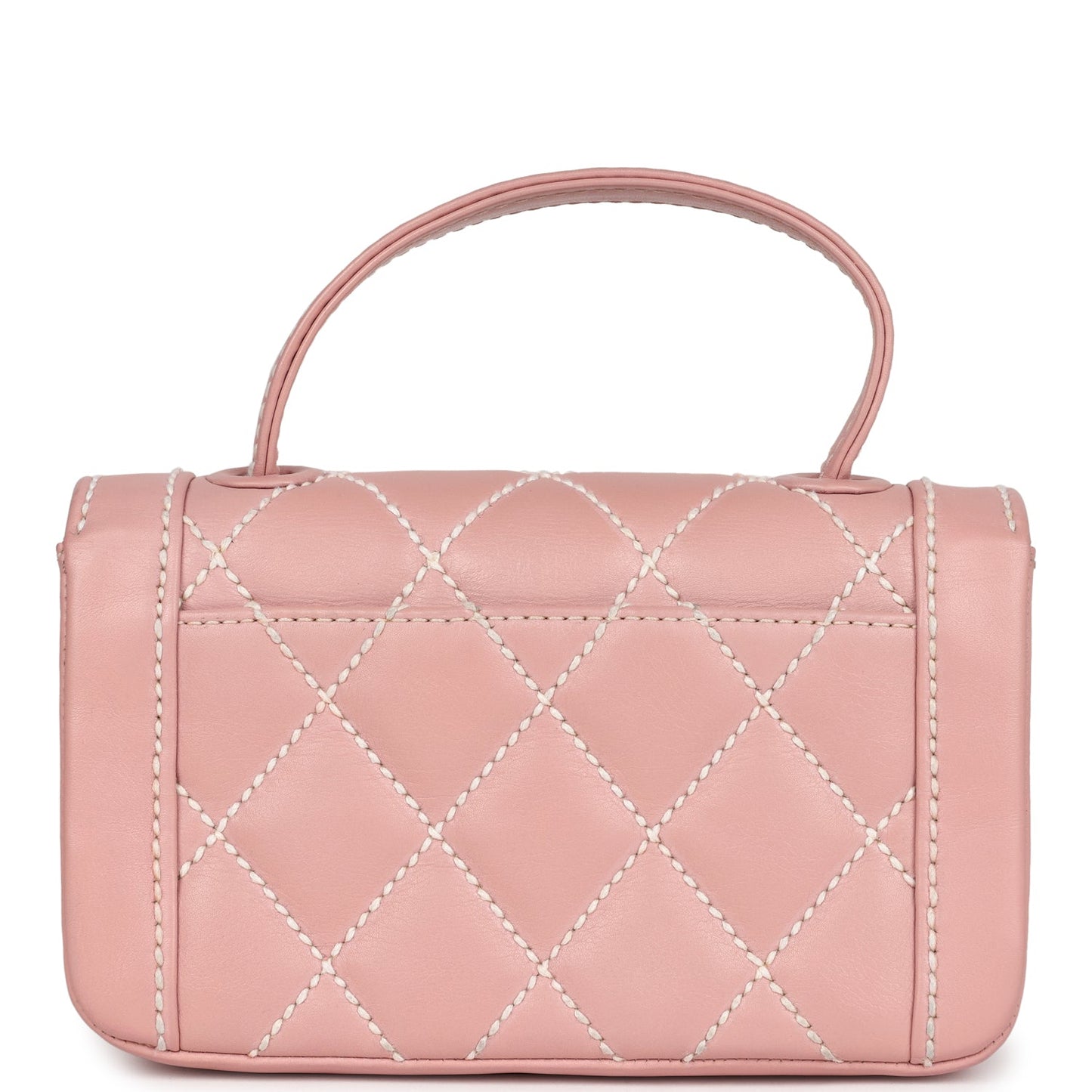 Chanel Mini Wild Stitch Surpique Top Handle Flap Bag Pink Calfskin Gold Hardware