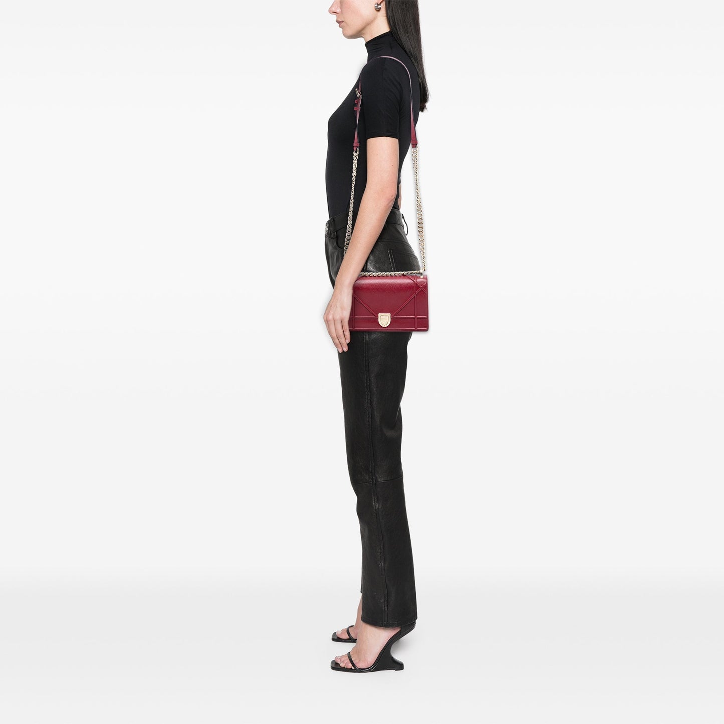Red Dior Small Grained Calfskin Diorama Flap Crossbody Bag