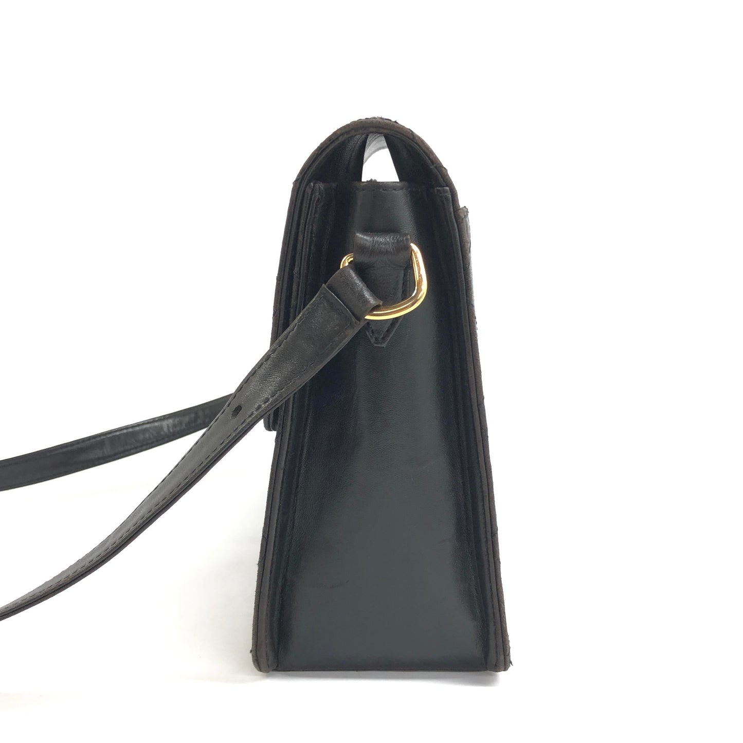 Chanel Vintage Kelly Flap Bag Black Leather Adjustable Strap 24k Gold Hardware