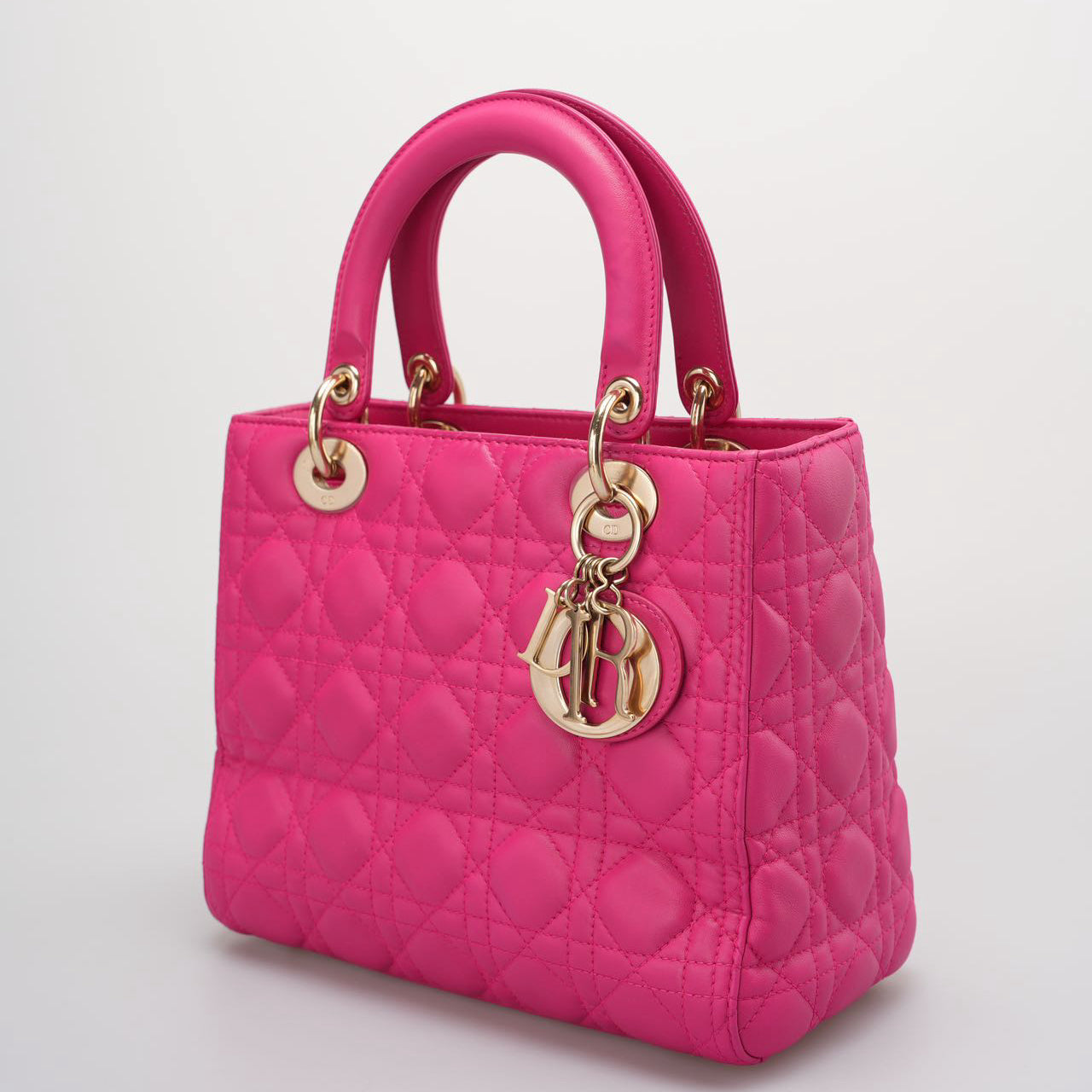 Christian Dior Pink Lady Dior in Cannage Lambskin Leather with Gold Hardware Medium