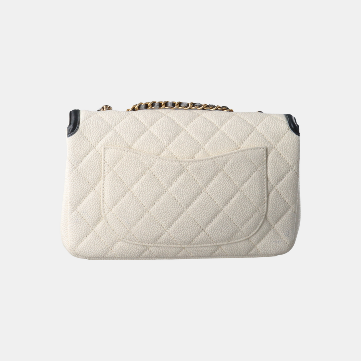 Chanel Filigree Flap Bag Caviar Leather Small White with Black Trim
