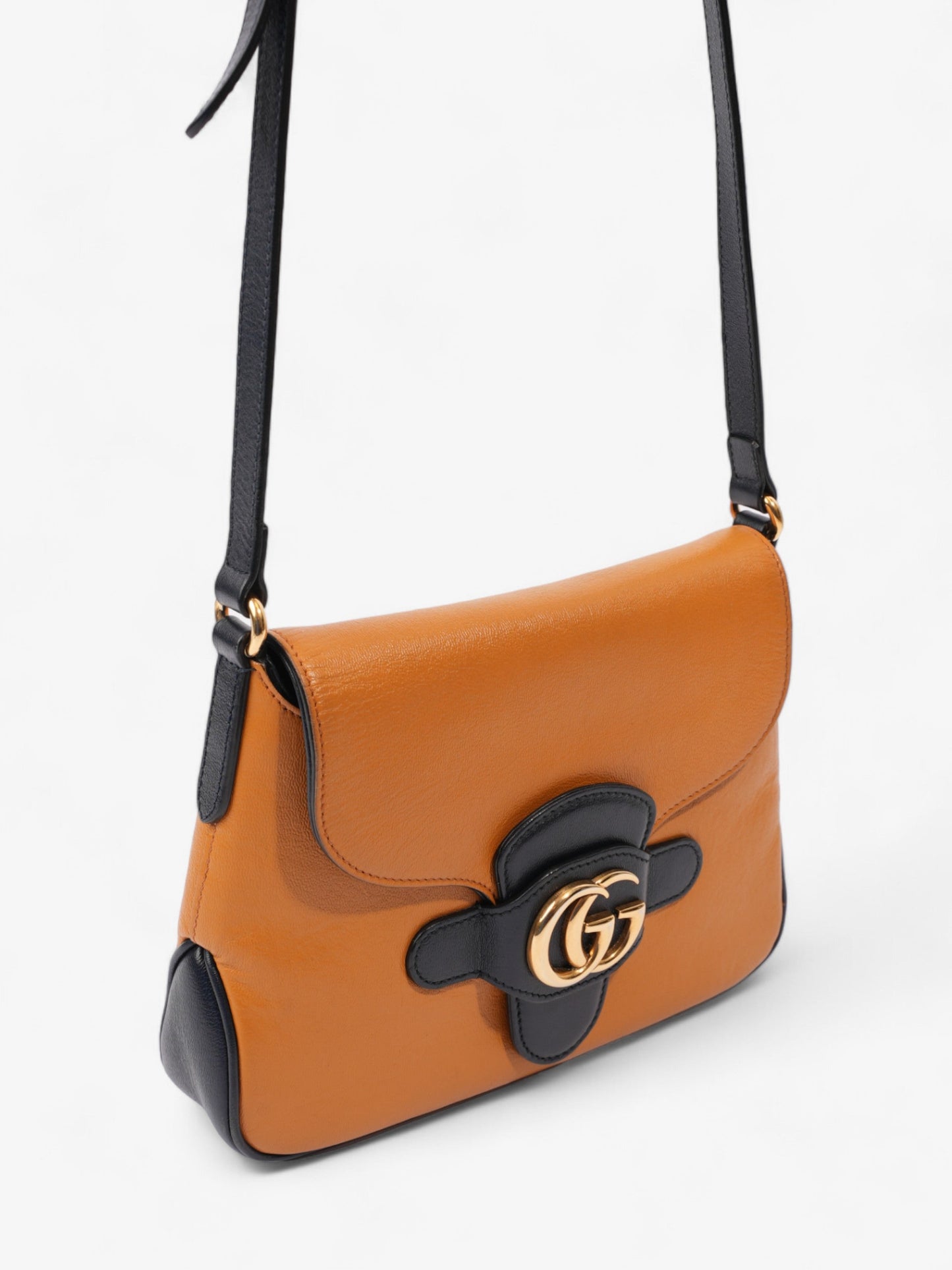 Gucci Messenger Bag with Double G Navy Blue / Burnt Orange Leather Small