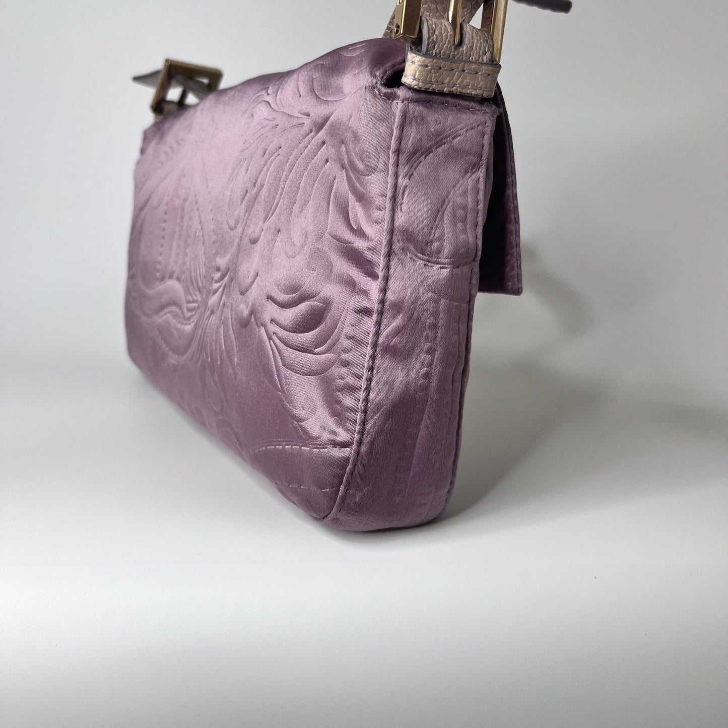 FENDI Baguette Purple Silk with embossed pattern