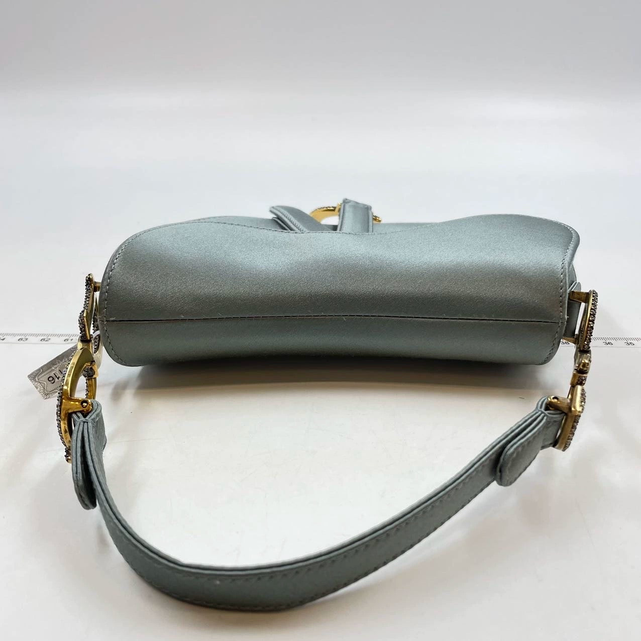 Dior Saddle Mini Silk Greyish Blue with crystals