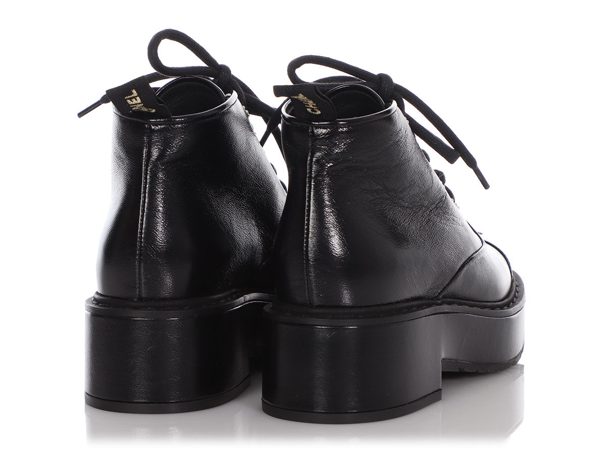 Chanel Black Capped Toe and Pearl Combat Boots