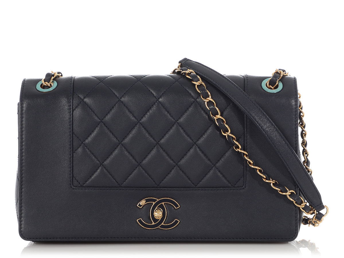 Chanel Medium Navy Part-Quilted Sheepskin Mademoiselle Flap