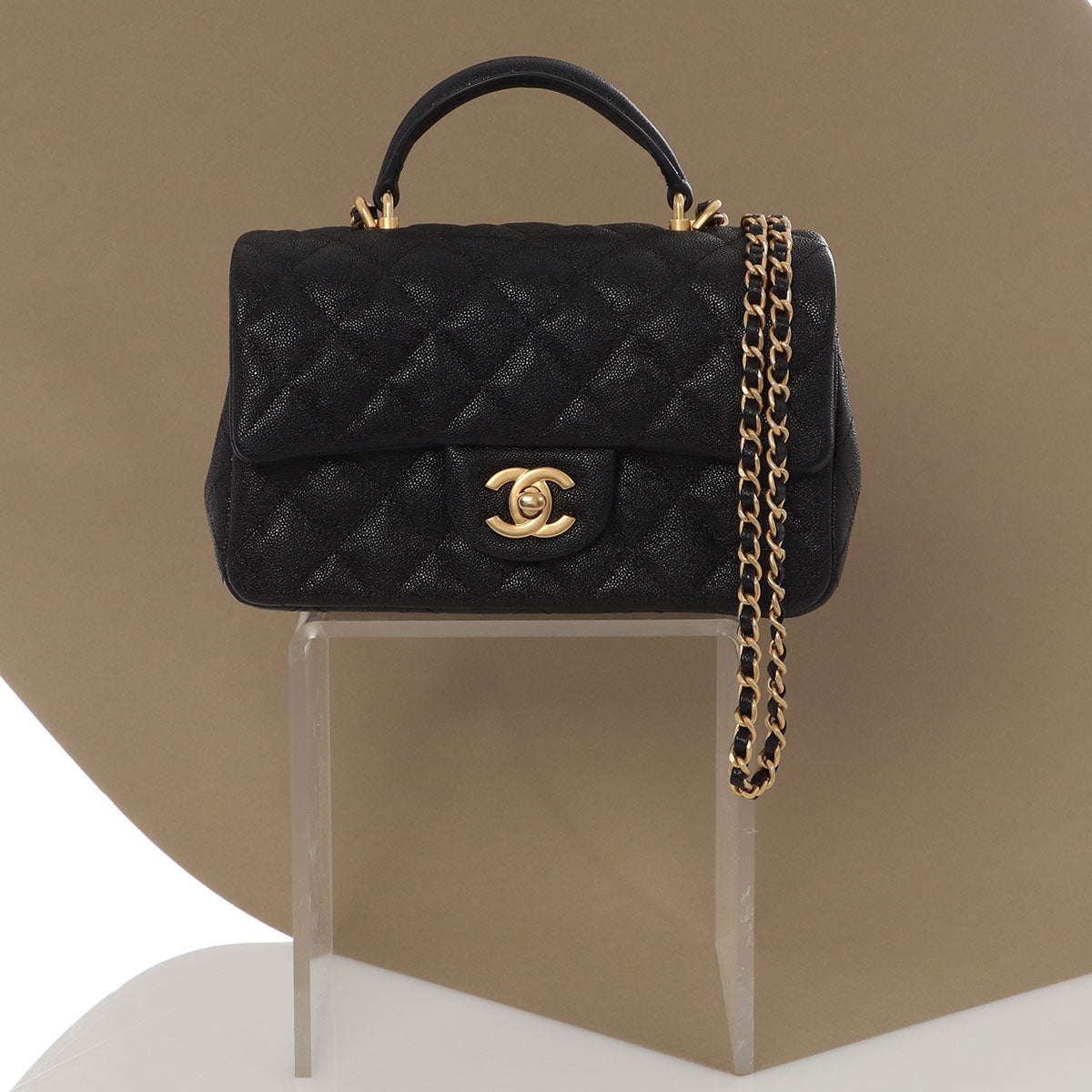 Chanel Mini Black Quilted Caviar Top Handle Flap