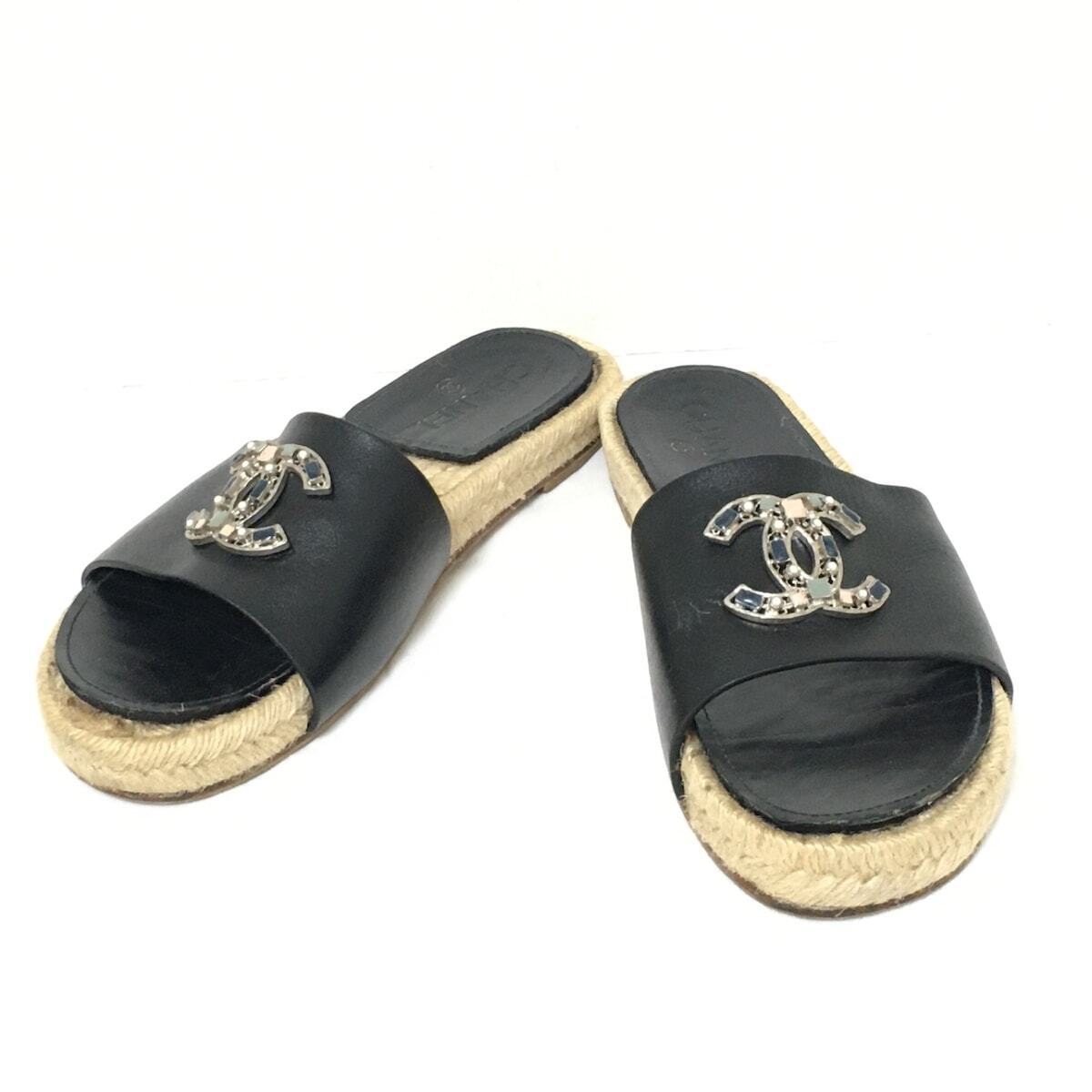CHANEL CC LEATHER JEWELED ESPADRILLES MULES