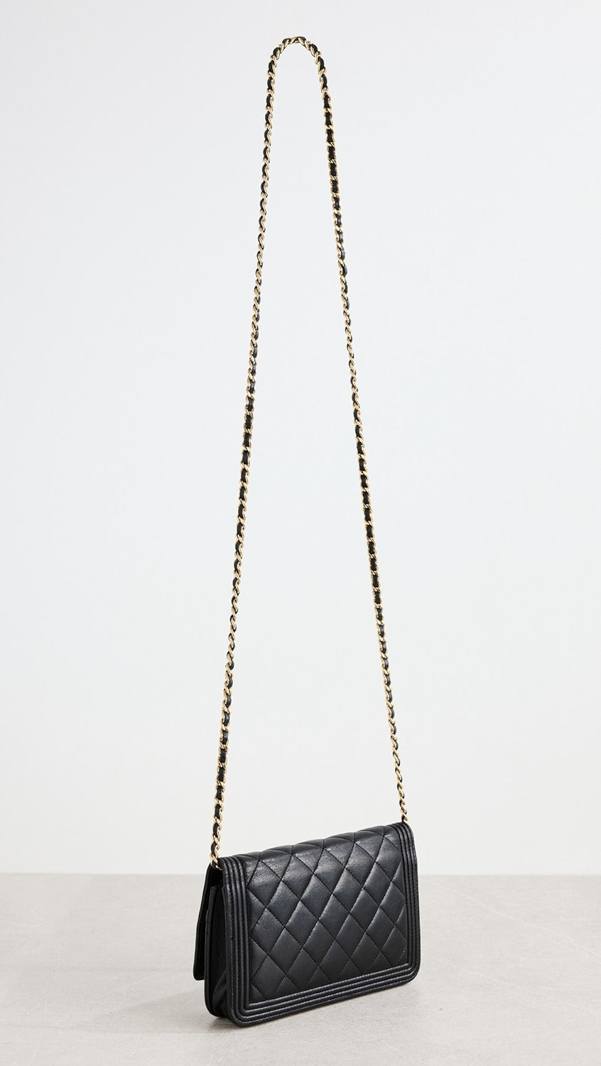 CHANEL QUILTED LAMBSKIN BOY WALLET ON CHAIN Crossbody