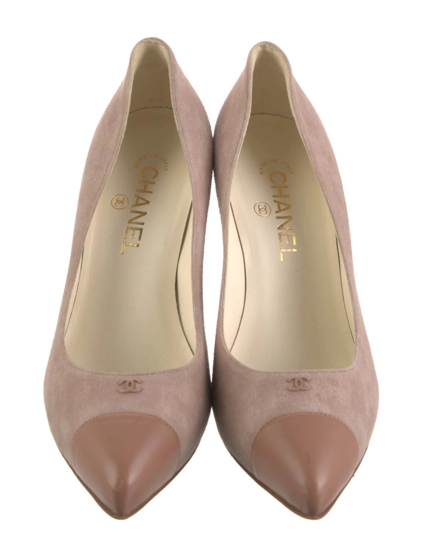 CHANEL CC SUEDE & LEATHER CAP TOE PUMPS