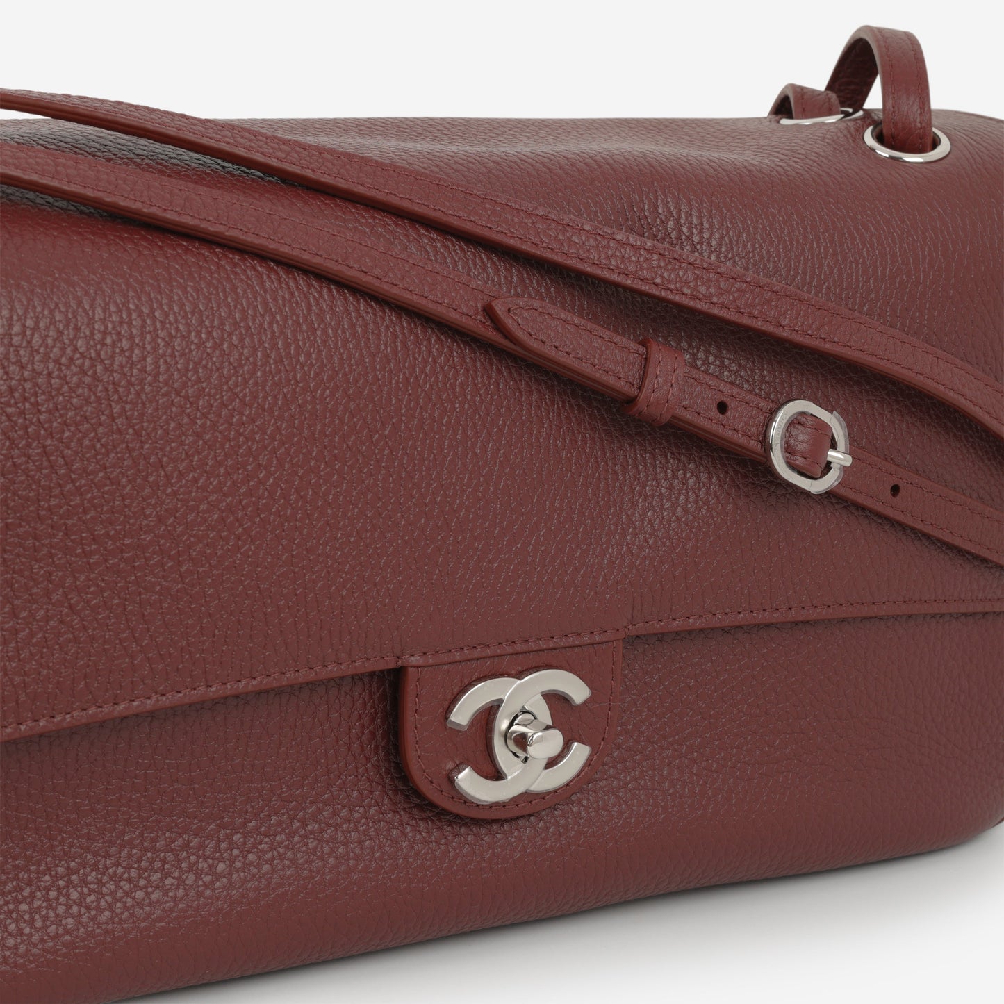 Chanel SS26 Maxi Flap Bag - Burgundy Grained Calfskin | Silver Hardware
