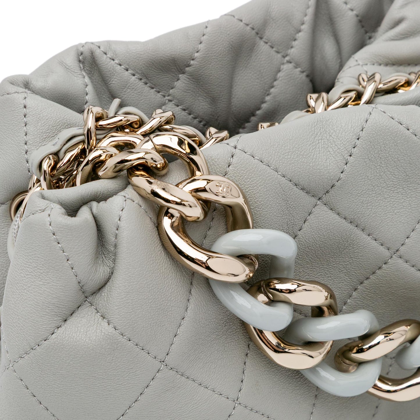 Chanel CC Quilted Calfskin Resin Bi-Color Chain Bucket Bag