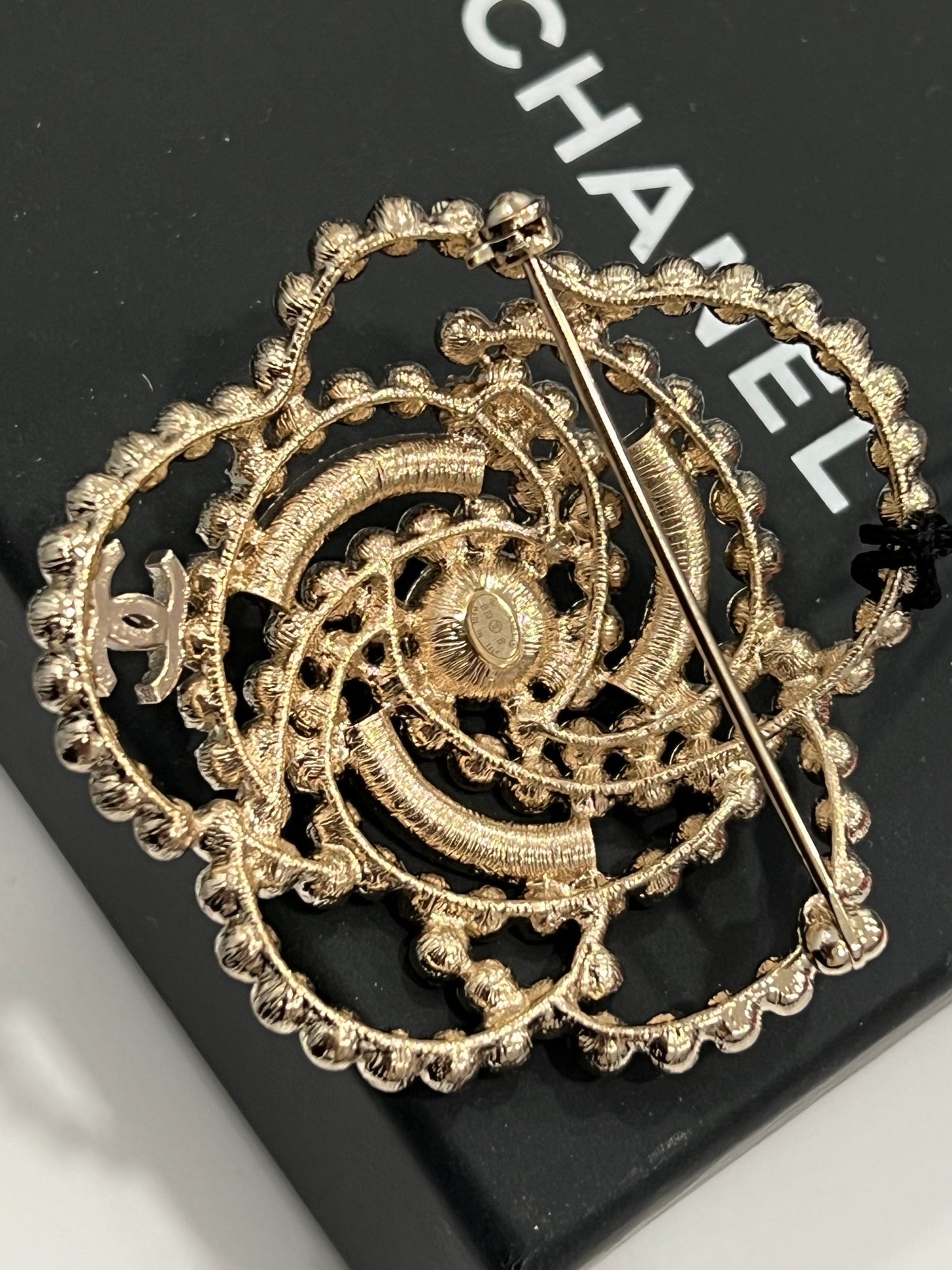 CHANEL CAMELLIA PEARL CRYSTAL LACE BROOCH
