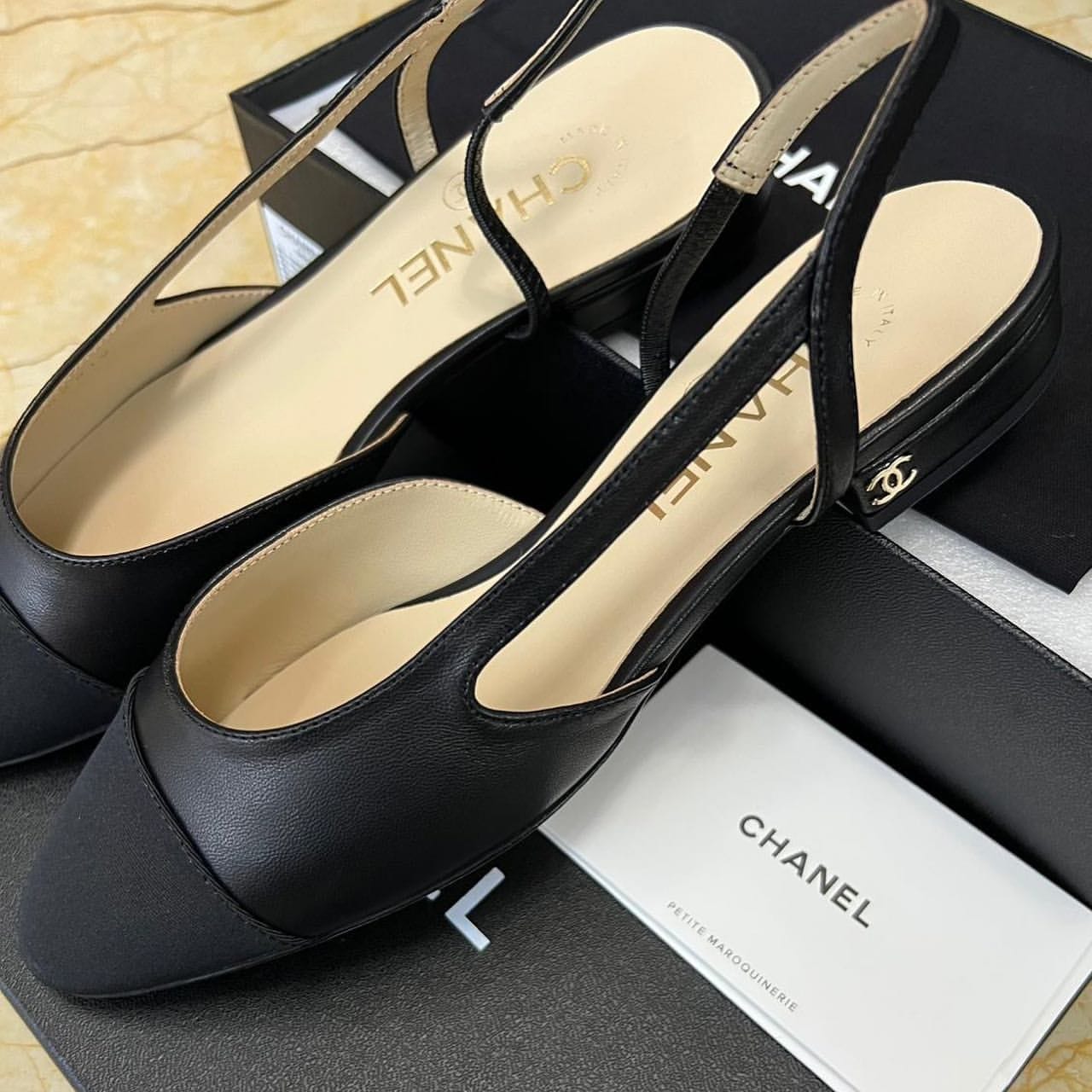 Chanel Slingback Leather Pumps Black