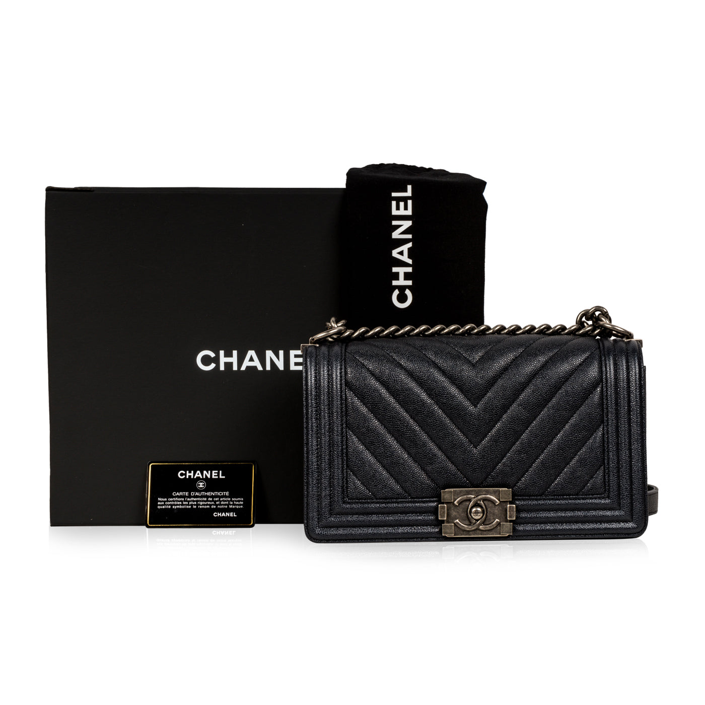 Chanel Chevron Boy Bag Medium - Blue Caviar