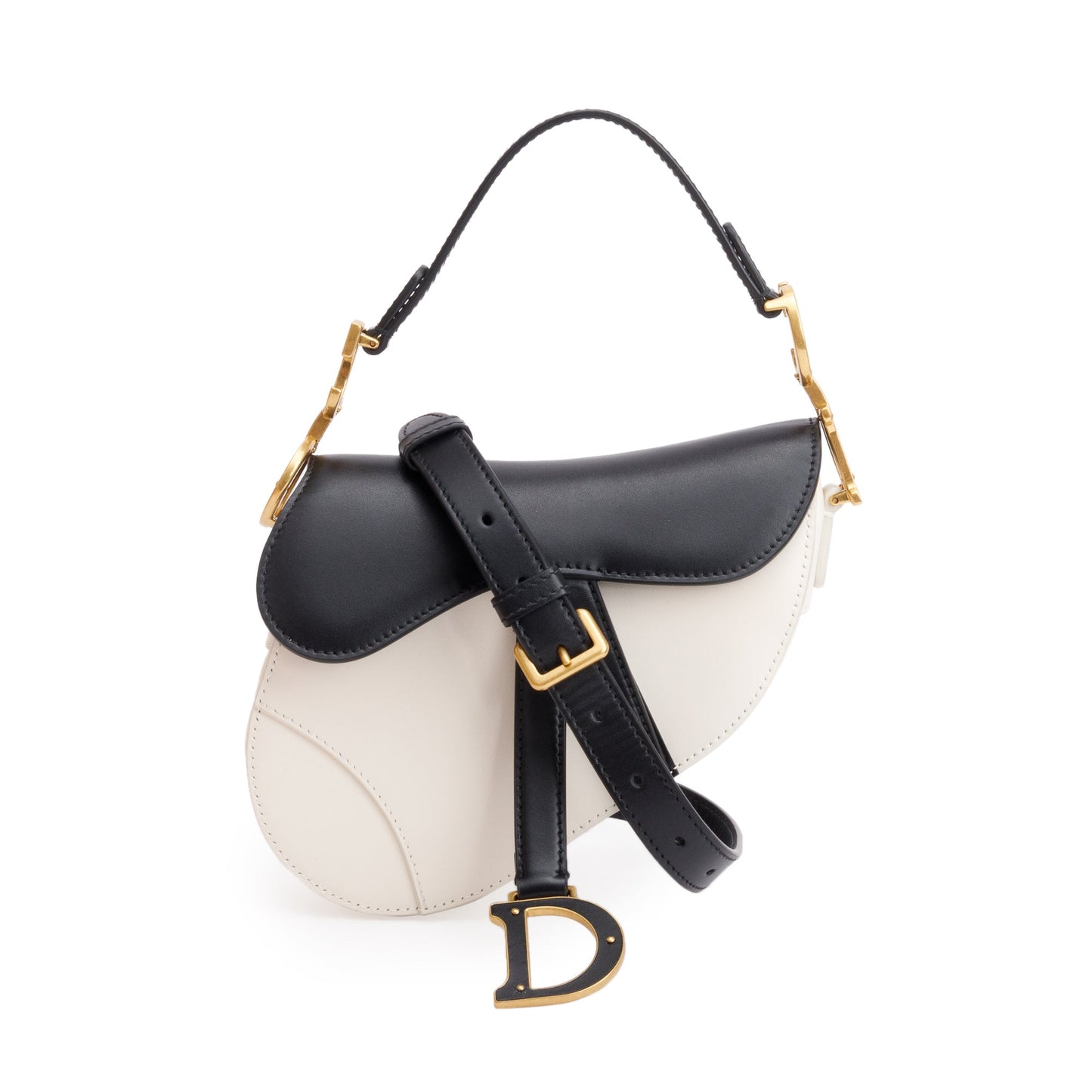 Christian Dior 2026 Black & White Calfskin Leather Mini Saddle Bag