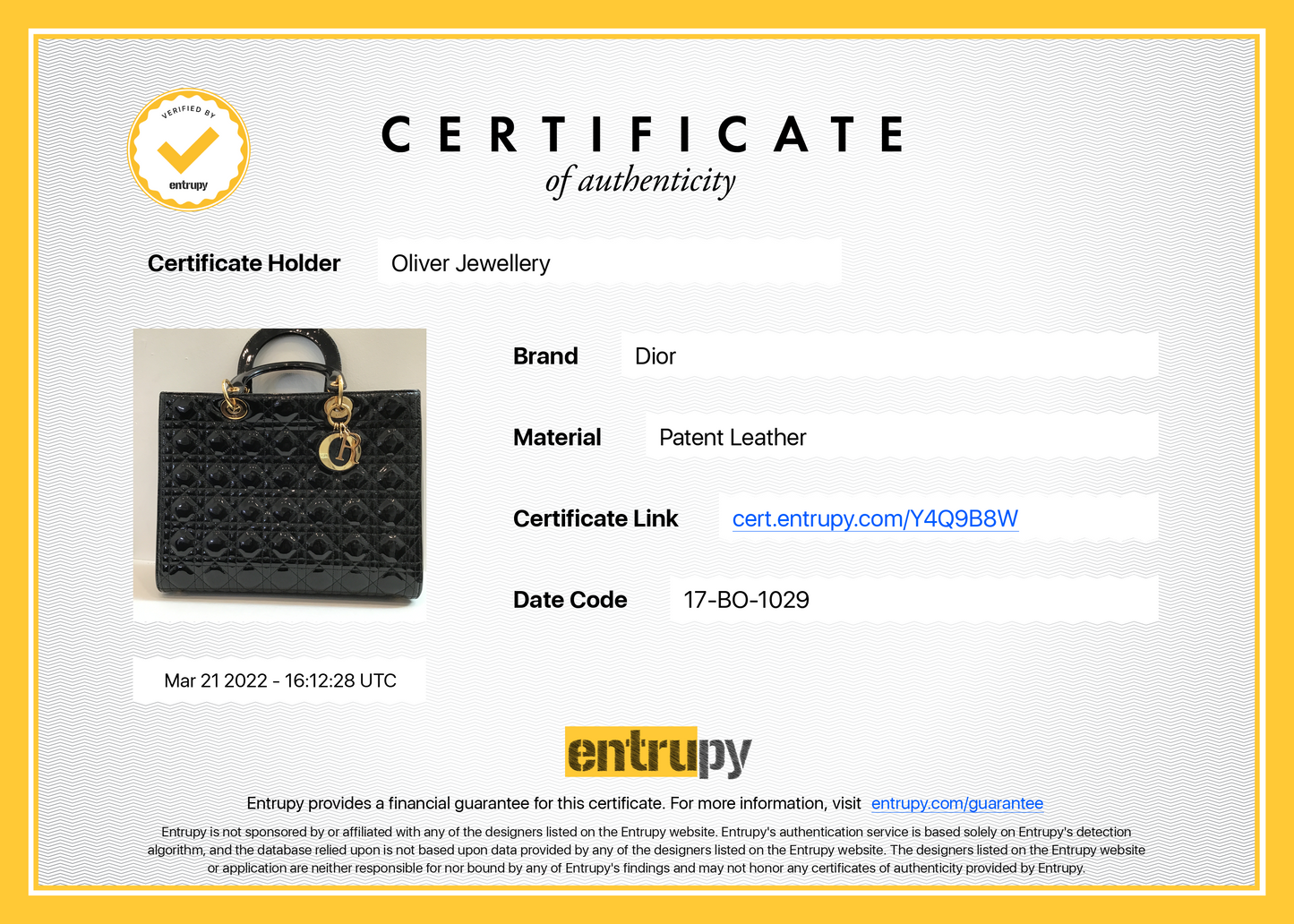 Christian Dior Large Patent Leather Lady Dior Bag