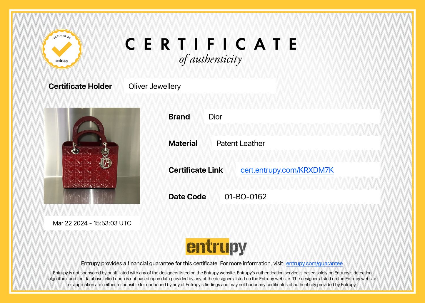 Christian Dior Red Patent Leather Medium Lady Dior Bag