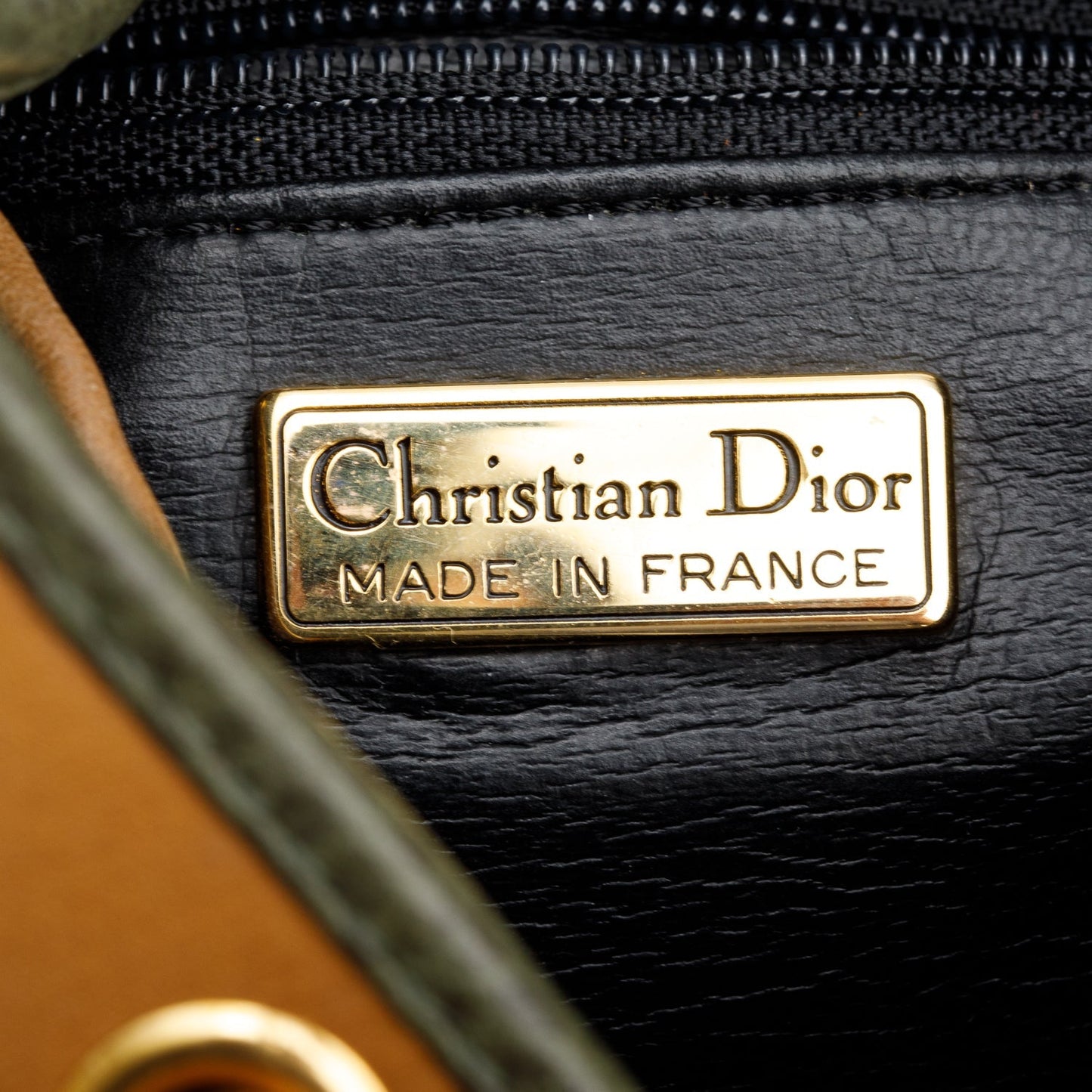 Christian Dior Vintage Olive Green/Tan leather Drawstring Bag