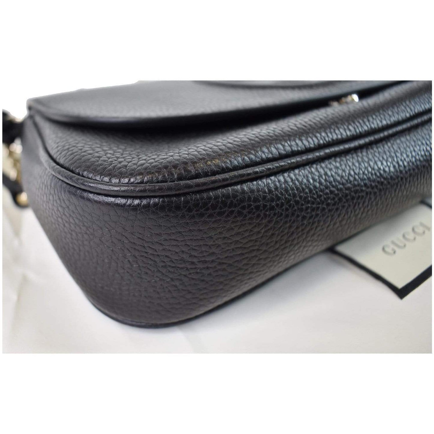 GUCCI Soho Chain Flap Leather Shoulder Bag Black 536224