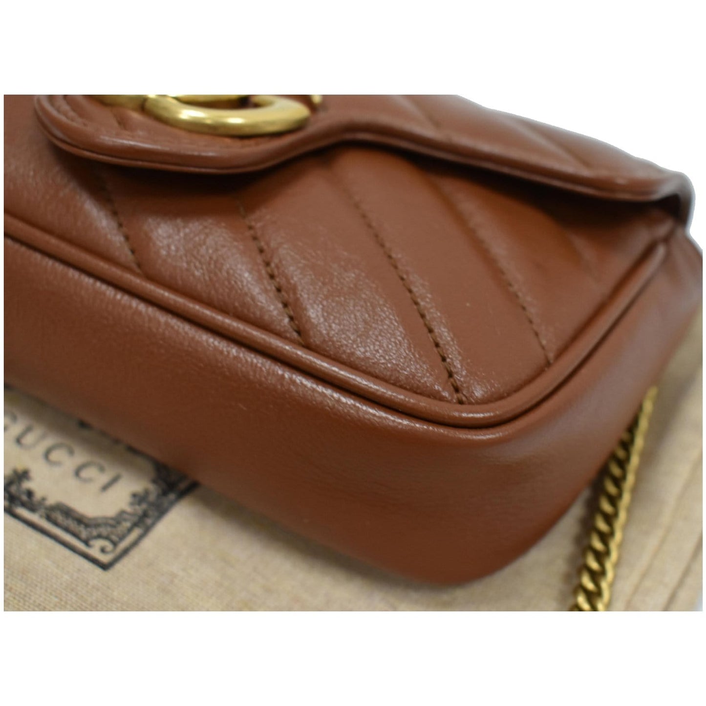 GUCCI GG Marmont Super Mini Matelasse Leather Crossbody Bag Brown 476433