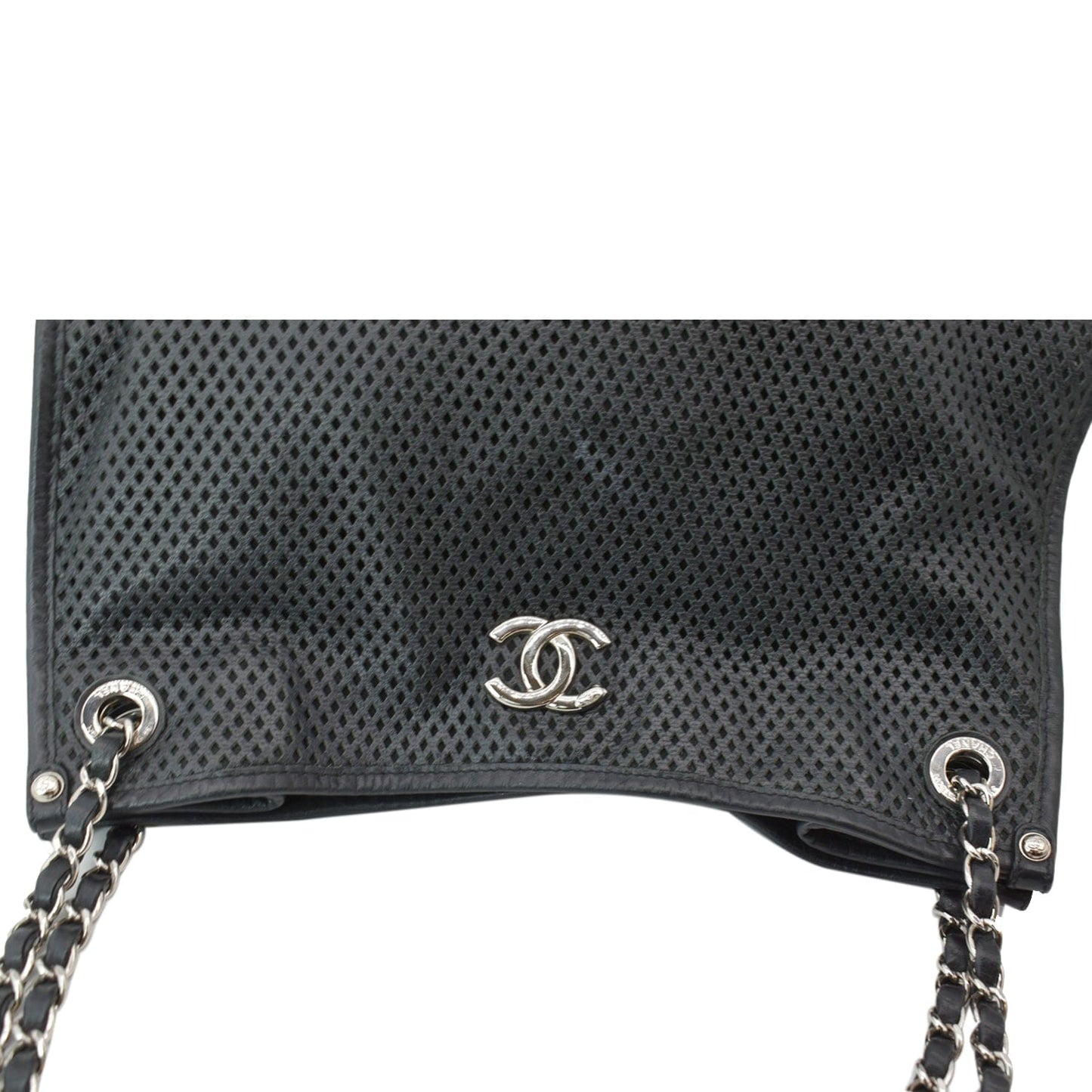 CHANEL Perforated Up In The Air Calfskin Tote Bag Black
