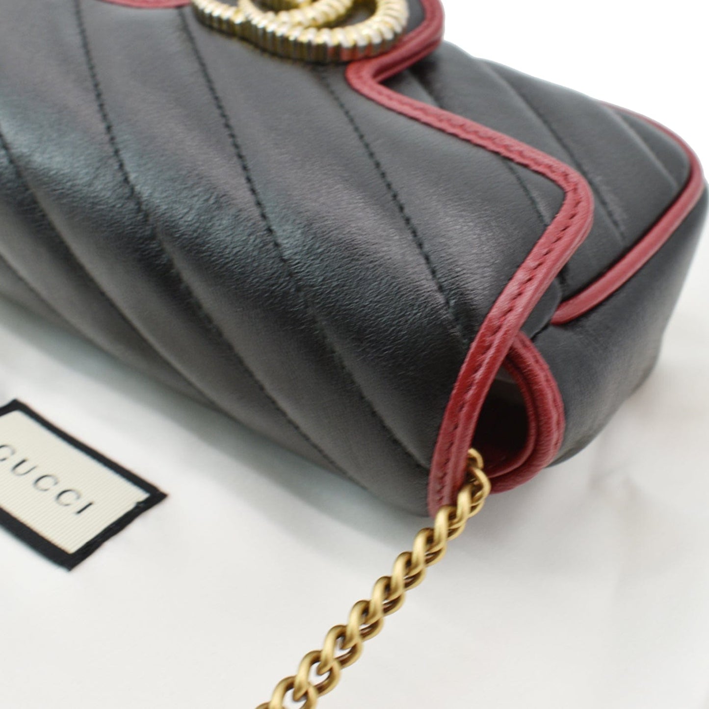 GUCCI GG Marmont Mini Matelass? Leather Shoulder Crossbody Bag Black/Cerise 574969
