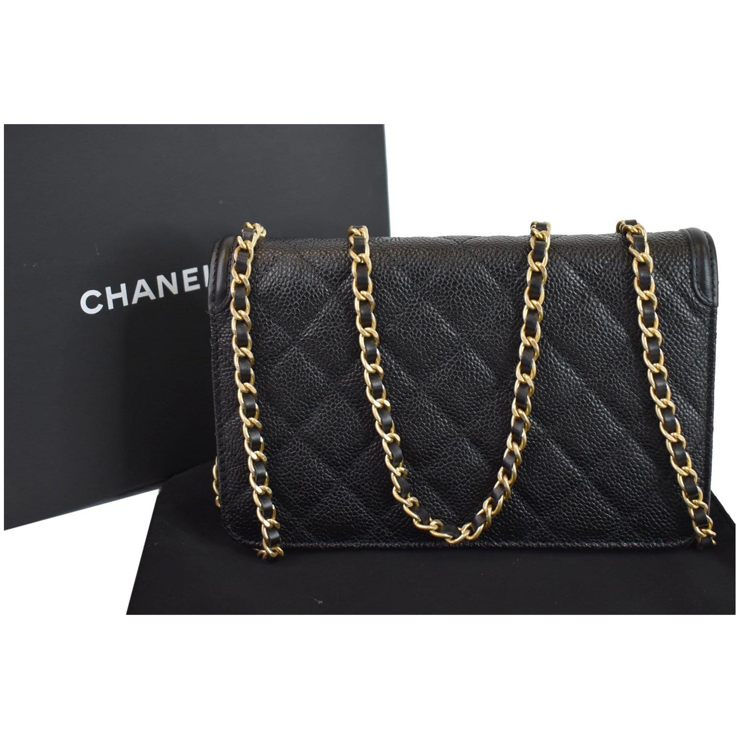 CHANEL CC Filigree Small Flap Caviar Leather Shoulder Bag Black