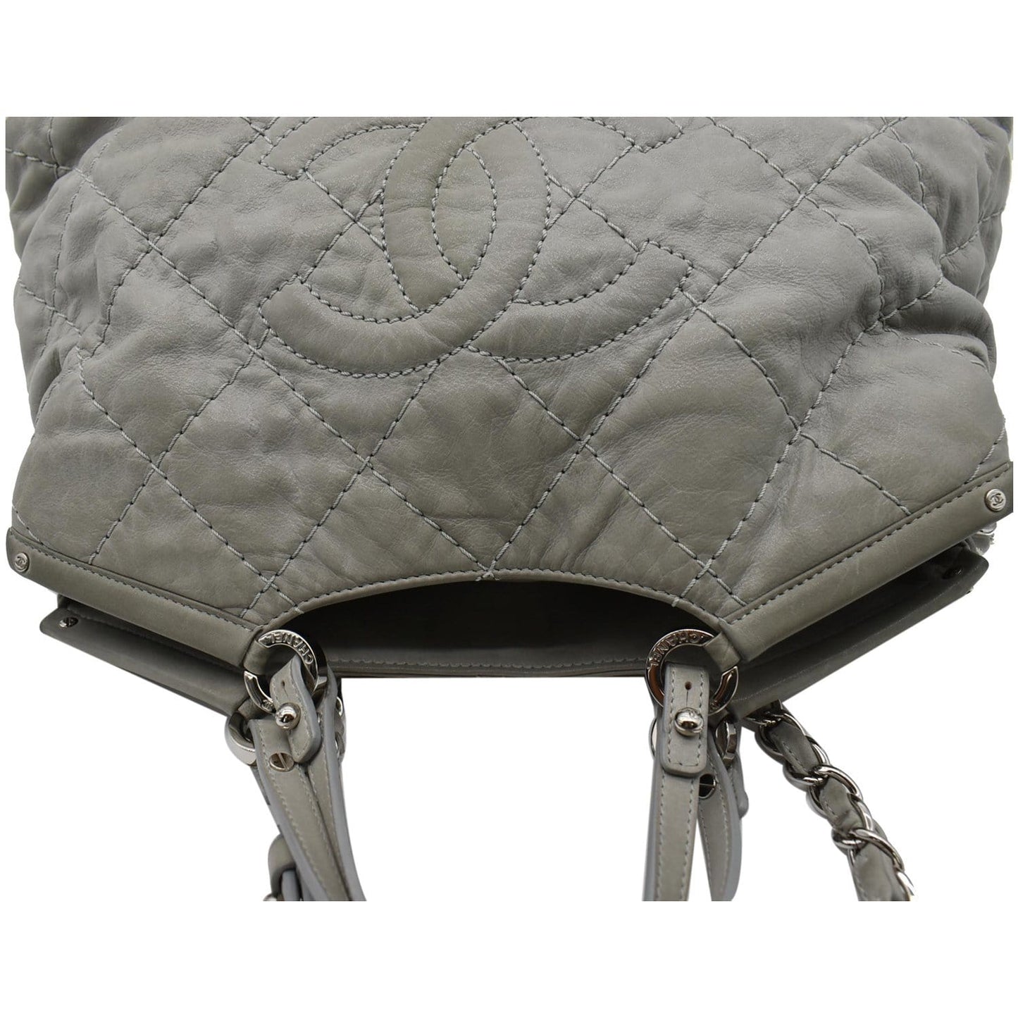 Chanel Wild Stitch CC Lambskin Leather Satchel Bag Light Grey