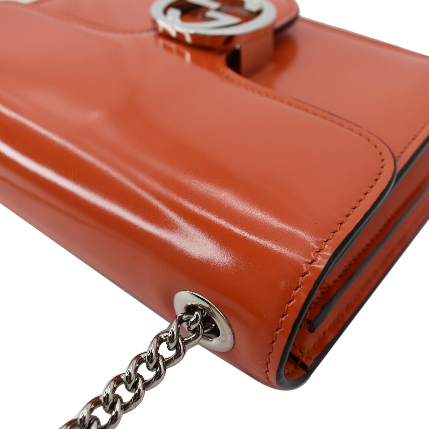 GUCCI Interlocking G Closure Leather Shoulder Bag Orange 387609