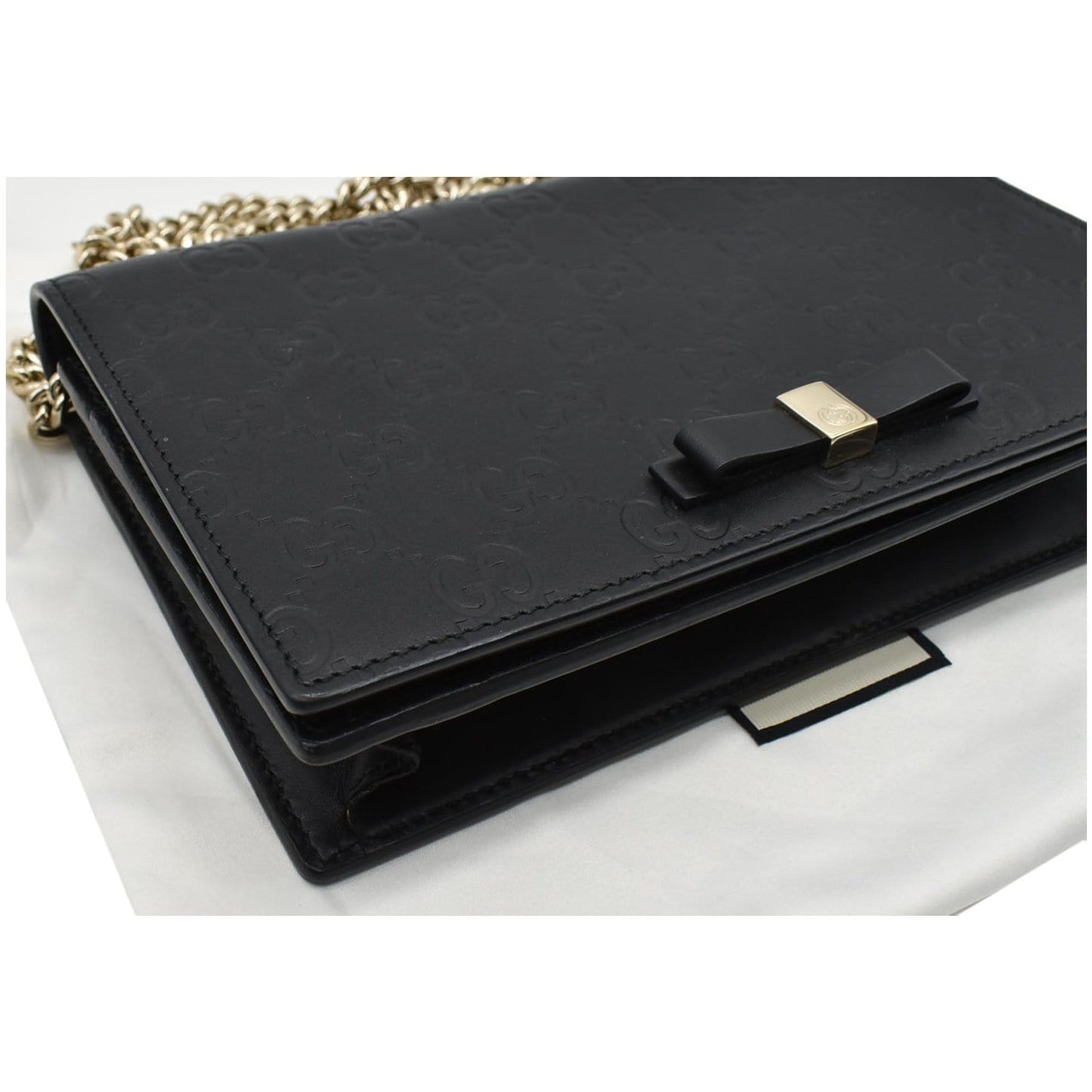 GUCCI Bow Leather Chain Wallet Black 431408