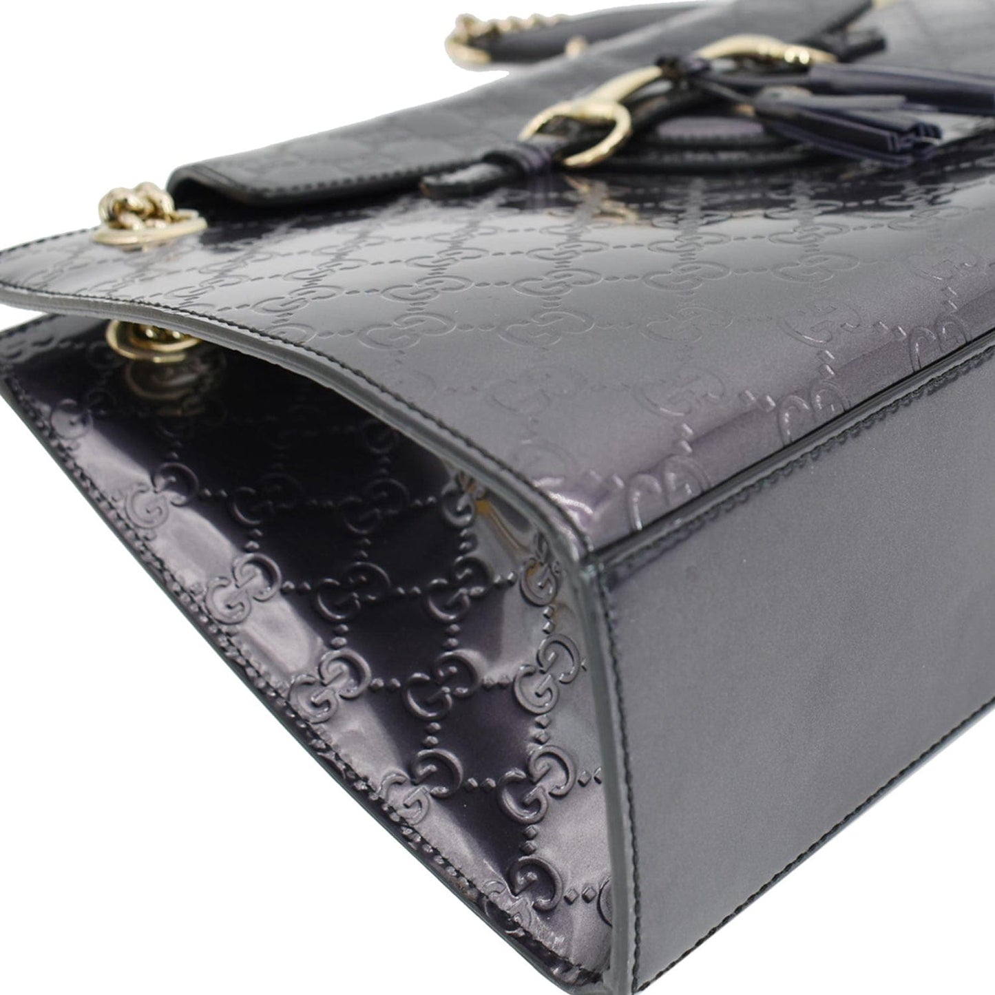 GUCCI Emily Large Guccissima Patent Leather Shoulder Bag Dark Violet 295403