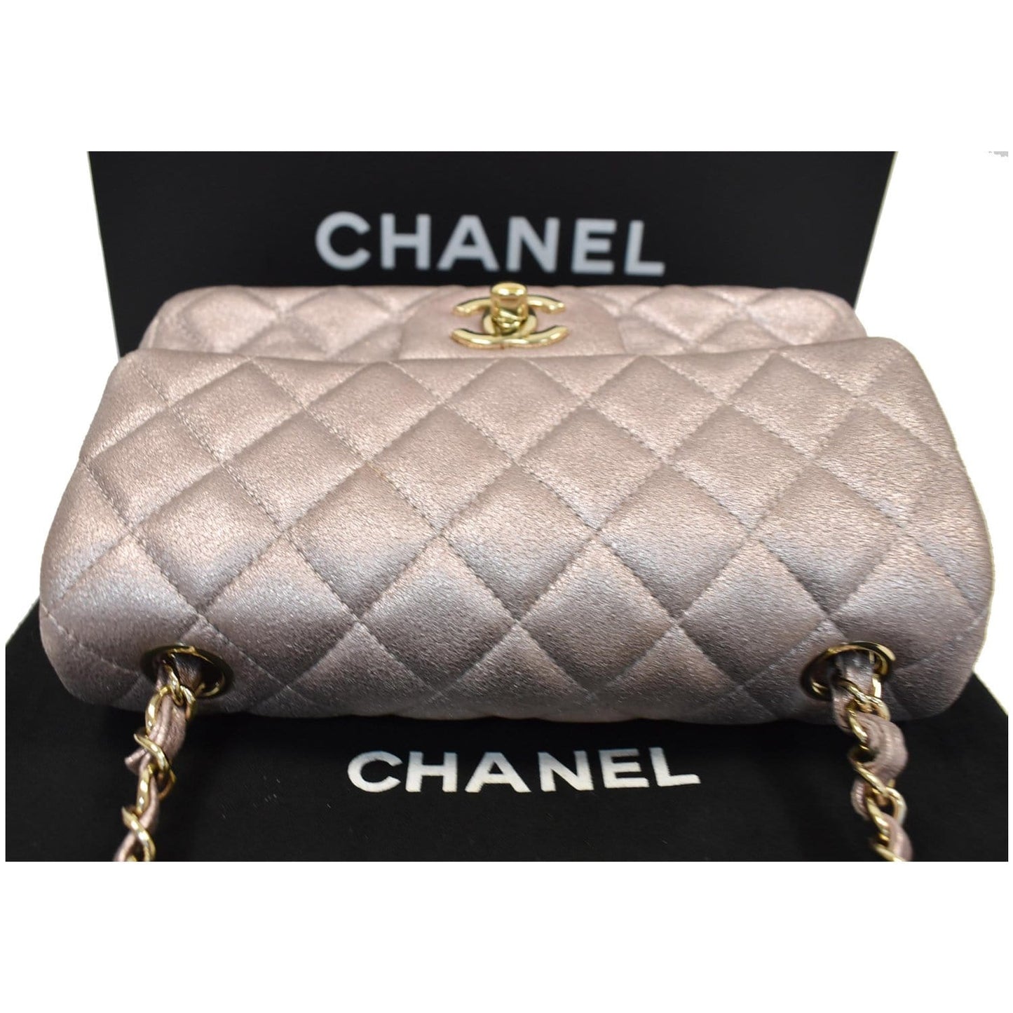 CHANEL Mini Rectangular Flap Goatskin Leather Shoulder Bag Metallic