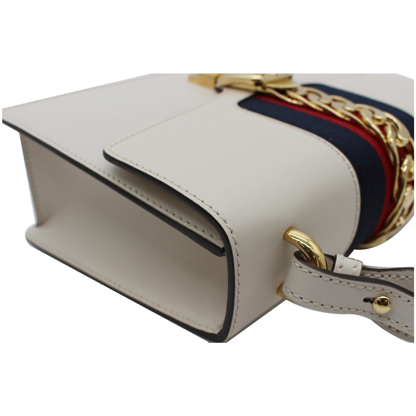 GUCCI Sylvie Small Calfskin Top Handle Bag White 421828