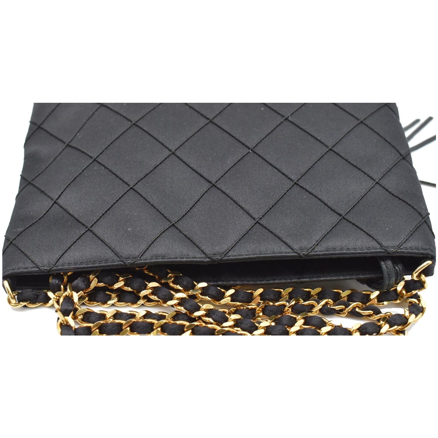 CHANEL Vintage Quilted Satin Tassel Shoulder Bag Black