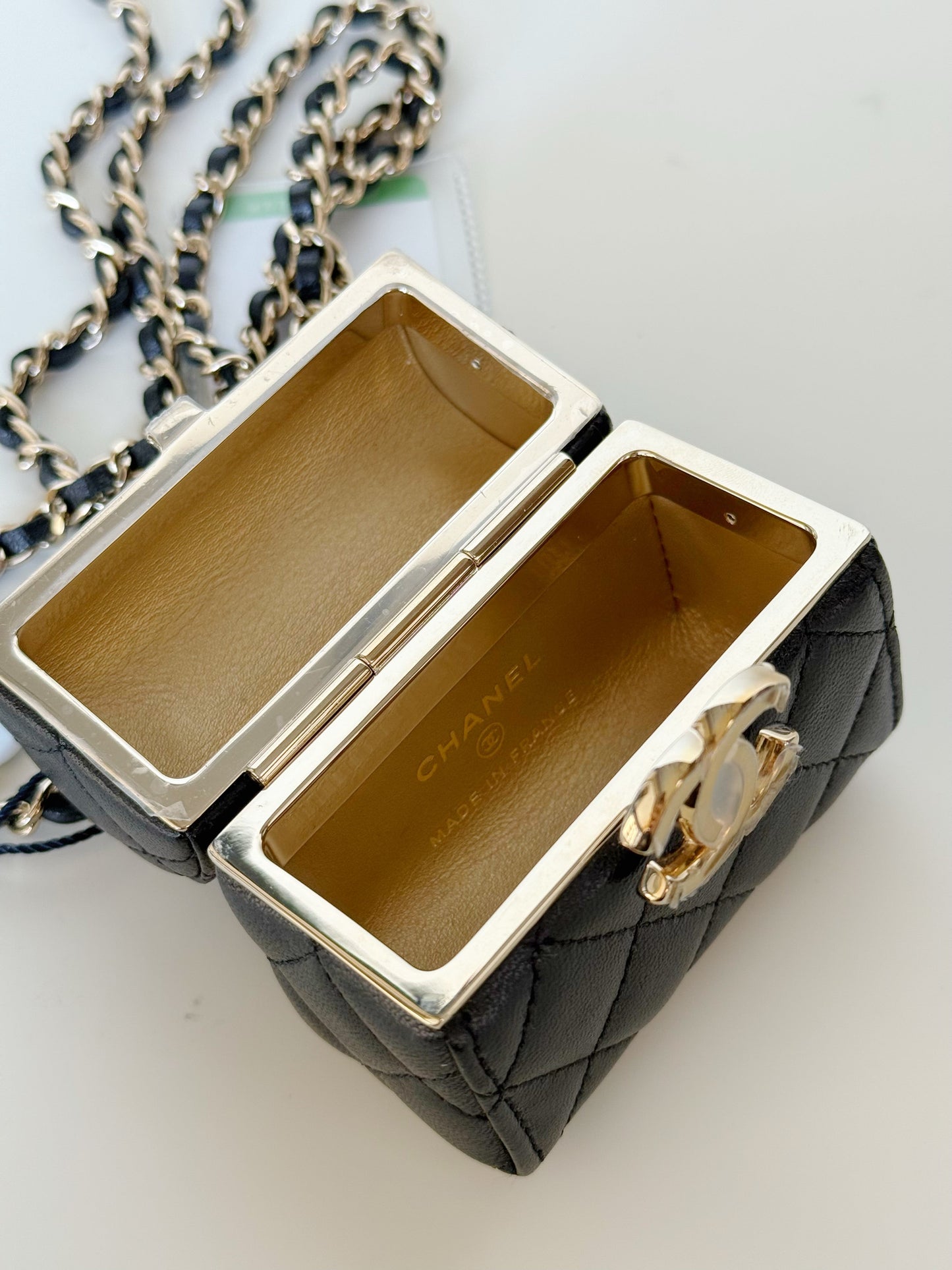 Chanel Lambskin Quilted Box With Chain