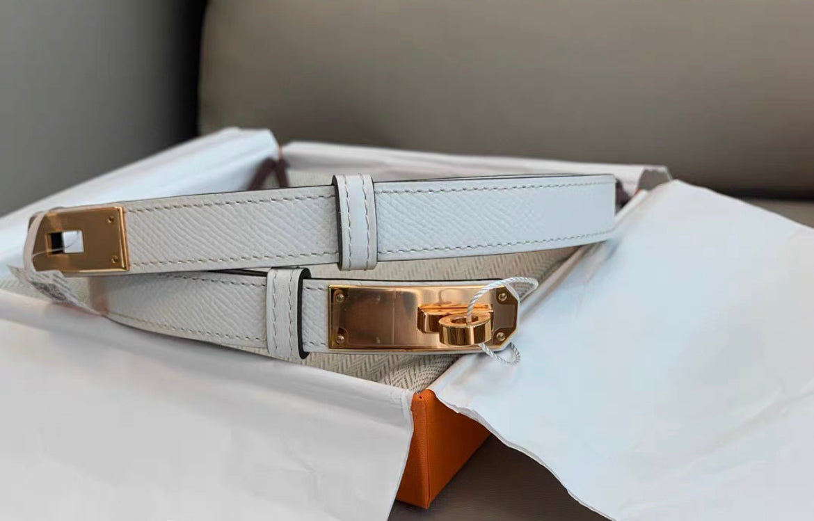 Hermes kelly belt white rose gold hardware