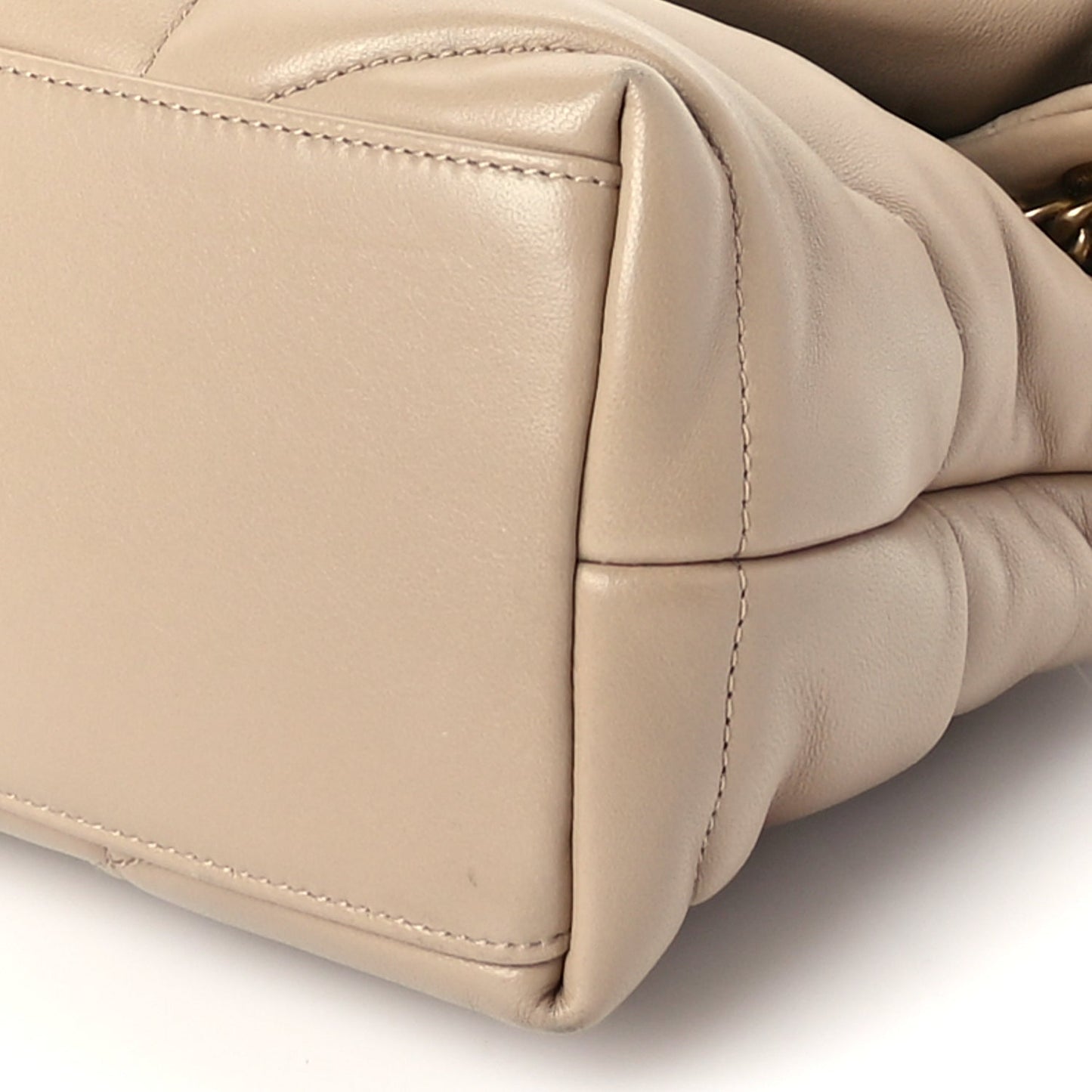 Saint Laurent Lambskin Quilted Small Loulou Puffer Monogram Chain Satchel Dark Beige